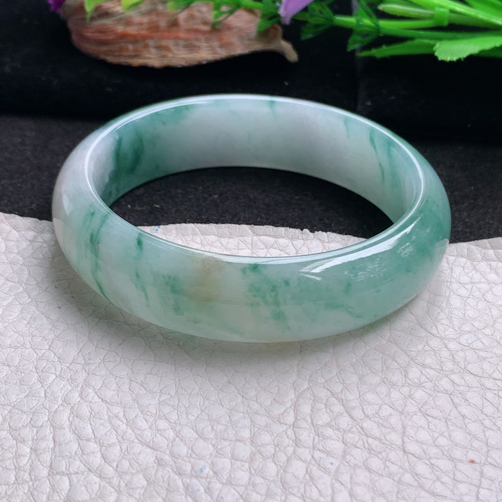 ax实拍59*16*8轮胎镯 天然翡翠a货手镯冰飘花大气正圈玉镯子