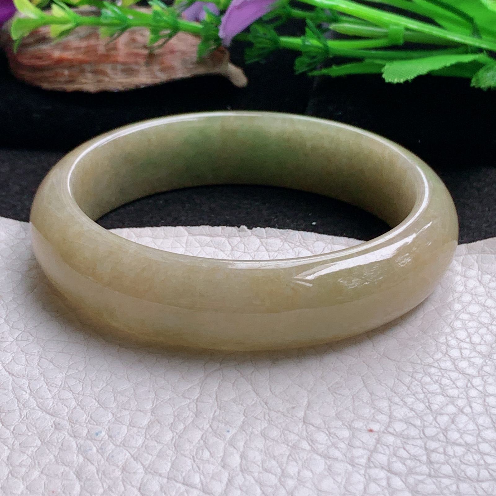 n大圈口61*15.5*8平安镯 天然翡翠a货手镯黄加绿正圈玉镯子