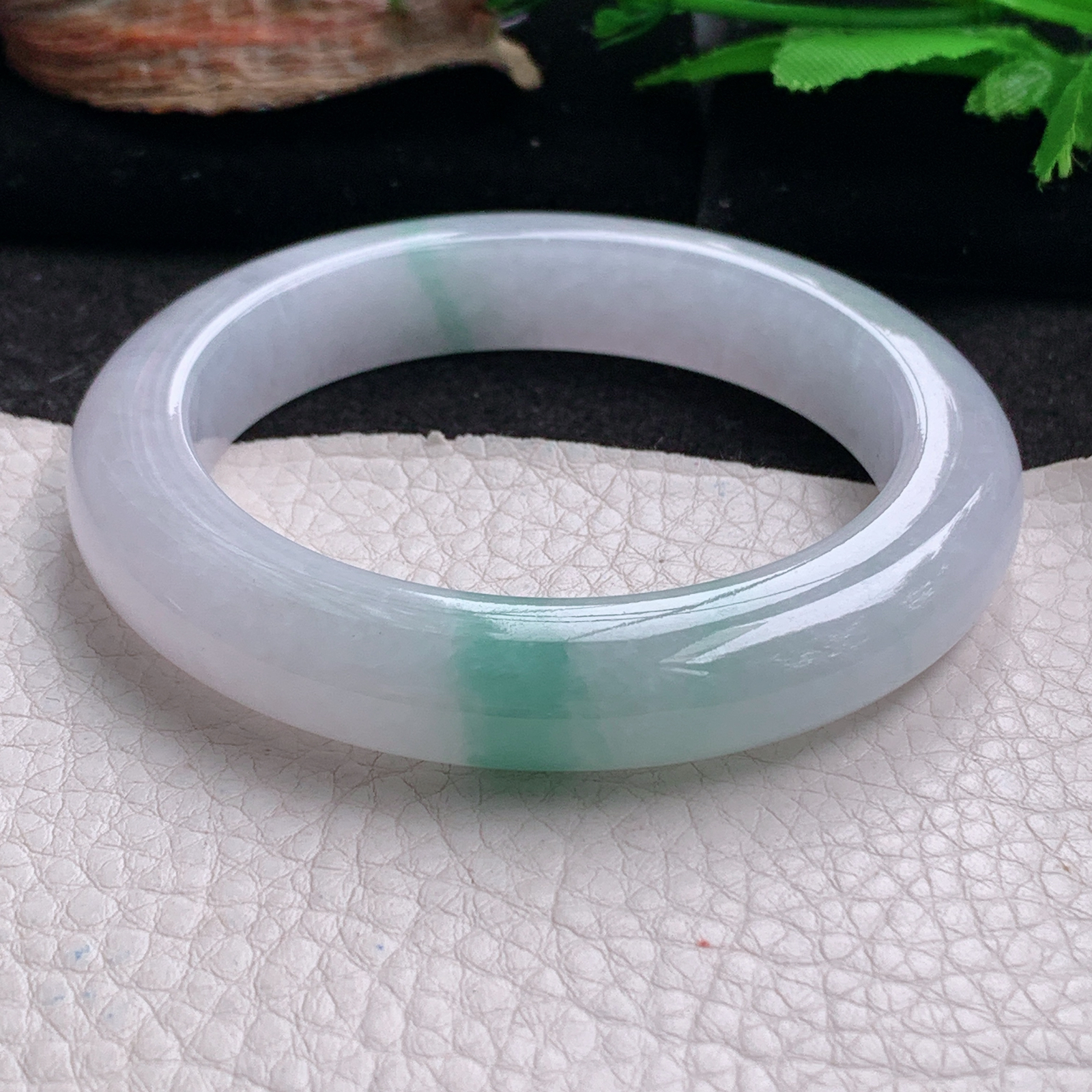 xc实拍56.3*11.5*10平安镯 天然翡翠a货手镯冰胶飘花厚装正圈玉镯子