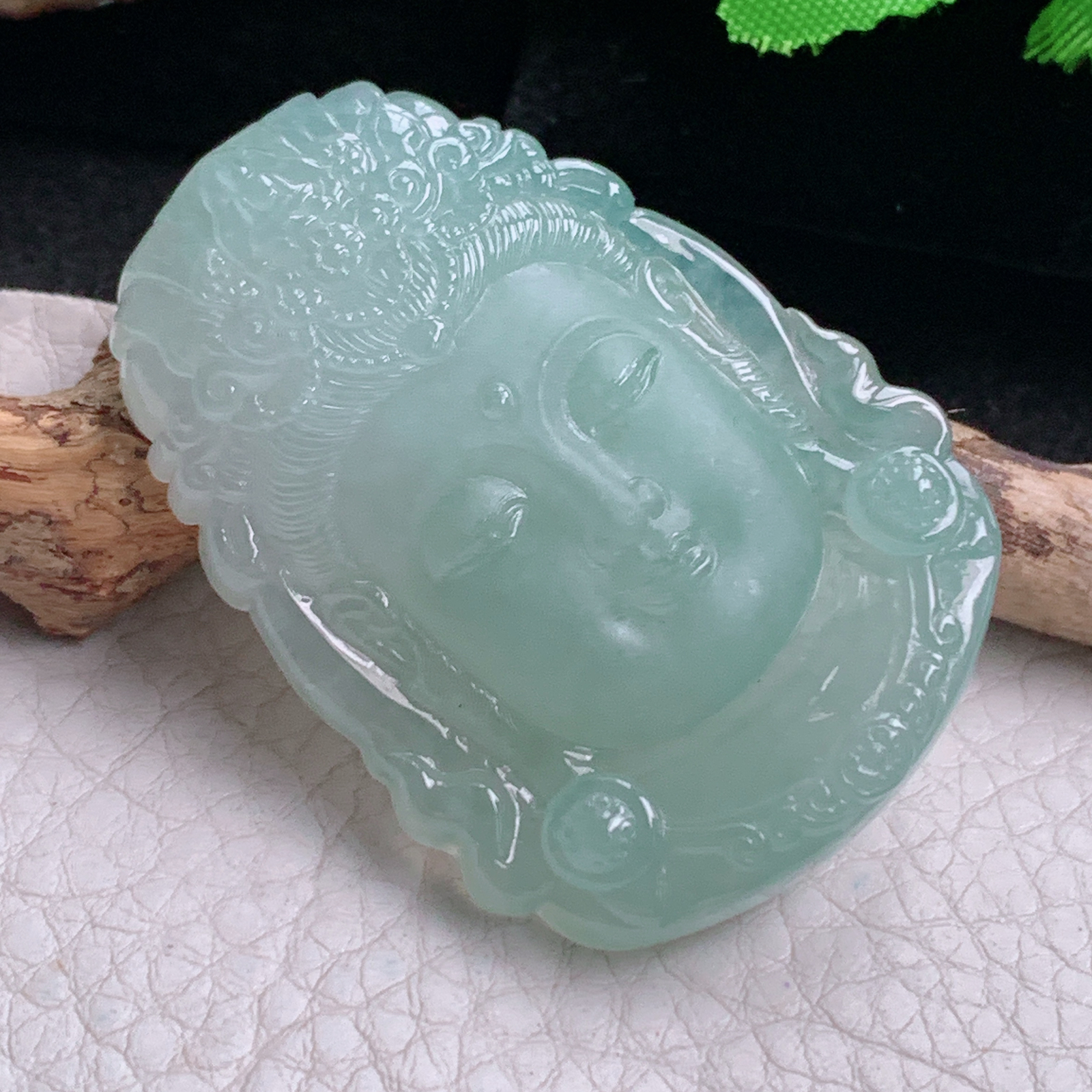 ktj实拍60*37.2*9.8天然缅甸翡翠冰晴观音首 观音头玉吊坠 玉挂件