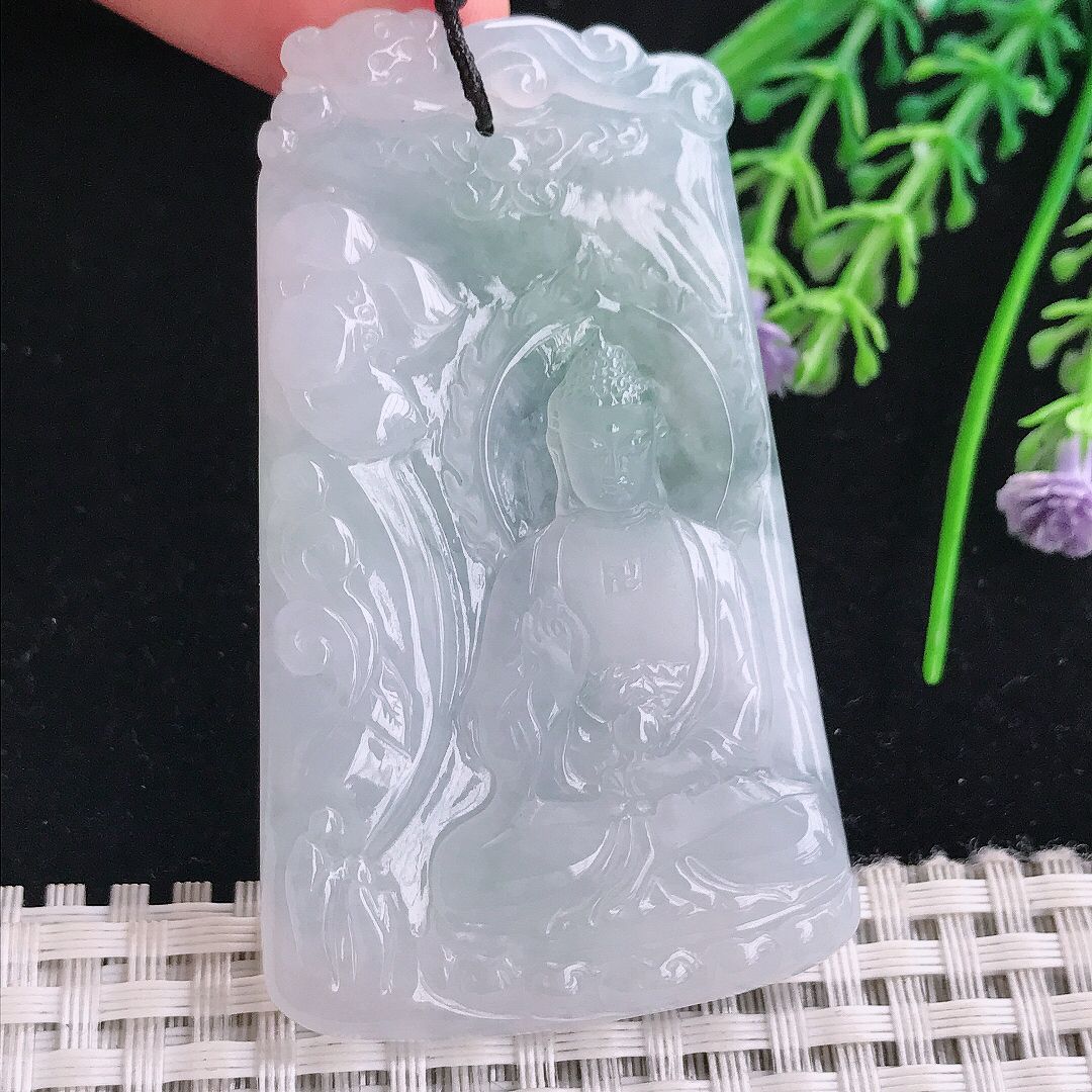 实拍A货翡翠64/38.5/5.6老坑冰胶果冻阿弥陀佛吊坠翡翠玉佛挂件