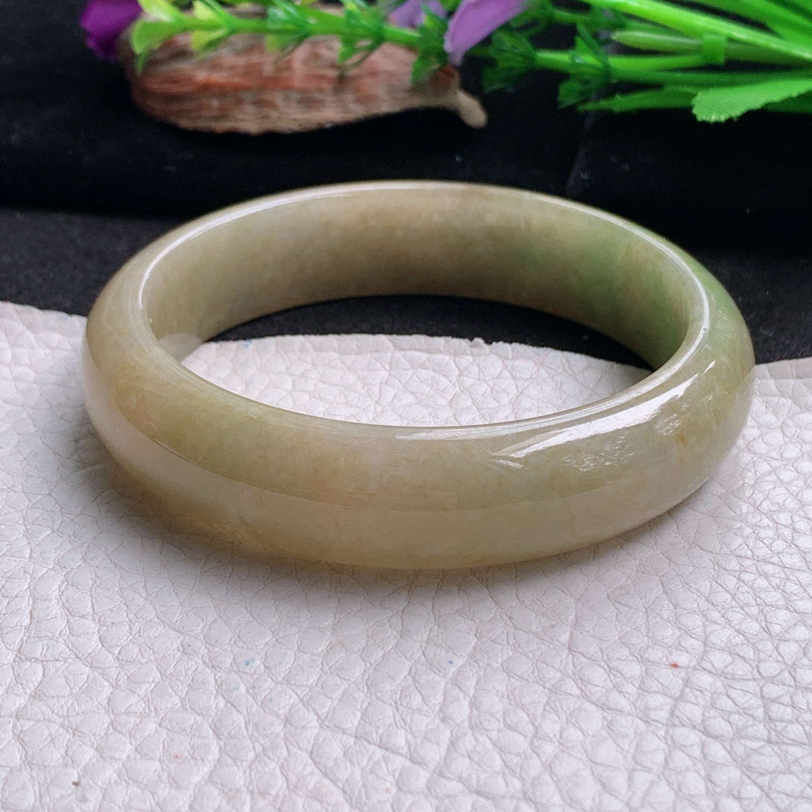 n大圈口61*15.5*8平安镯 天然翡翠a货手镯黄加绿正圈玉镯子