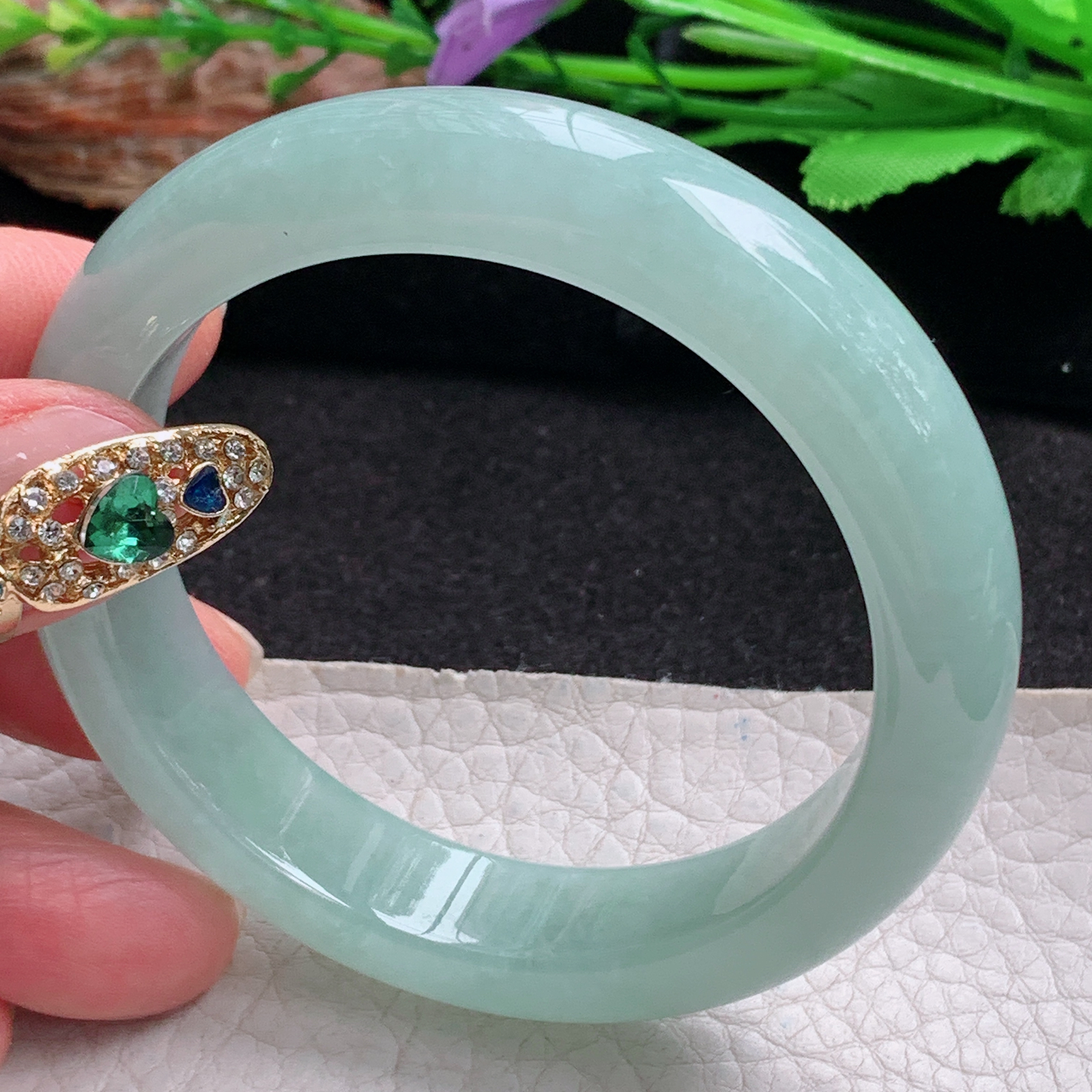 hy实拍54.5*12.8*8.3平安镯 天然翡翠a货手镯冰晴厚装正圈玉镯子