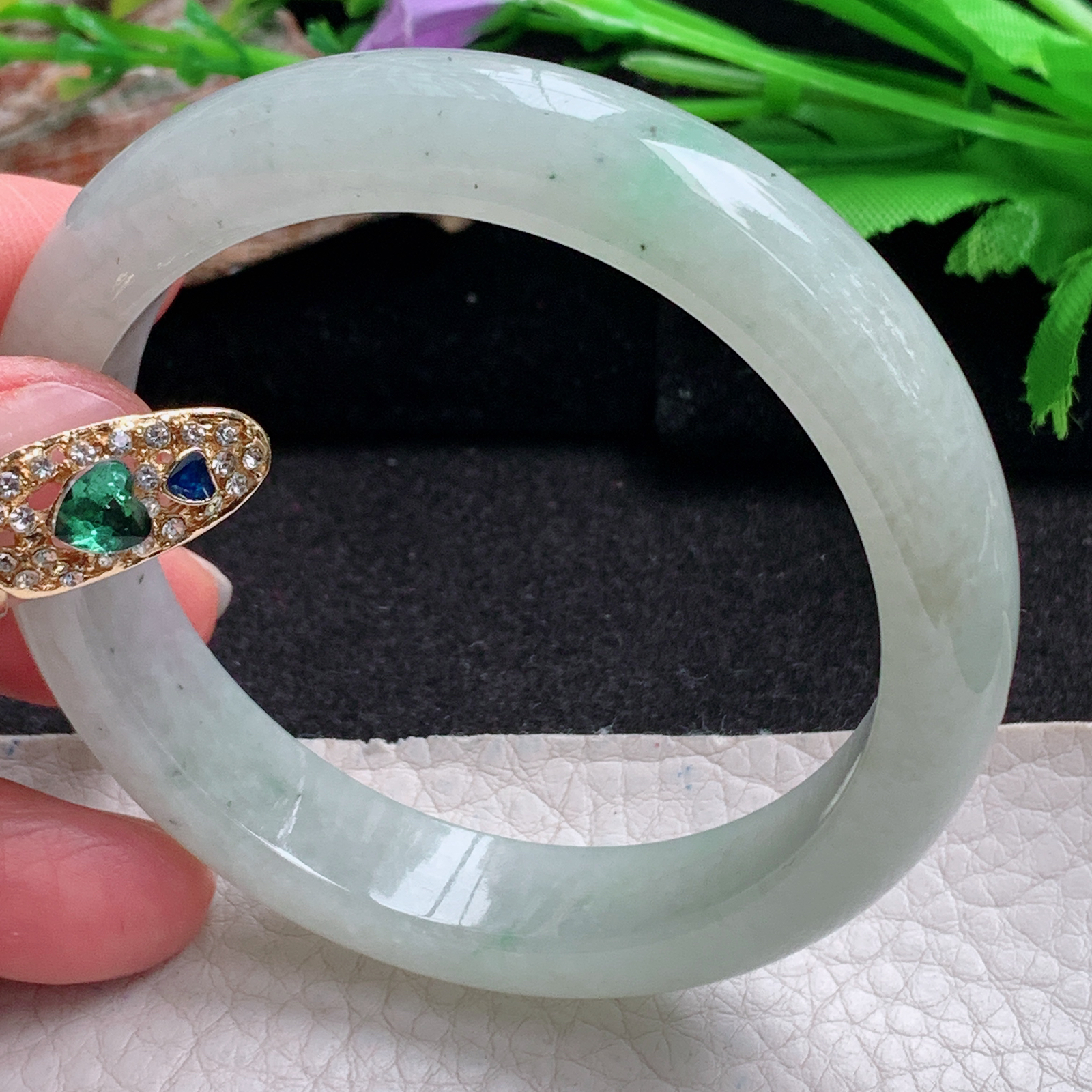 ll实拍55.5*12.2*8.5平安镯 天然翡翠a货手镯胶感飘绿正圈玉镯子