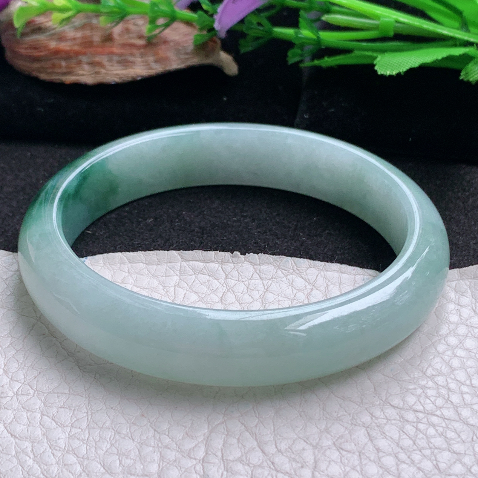 yh大圈口63*13.3*8平安镯 天然翡翠a货手镯冰飘花正圈大气玉镯子