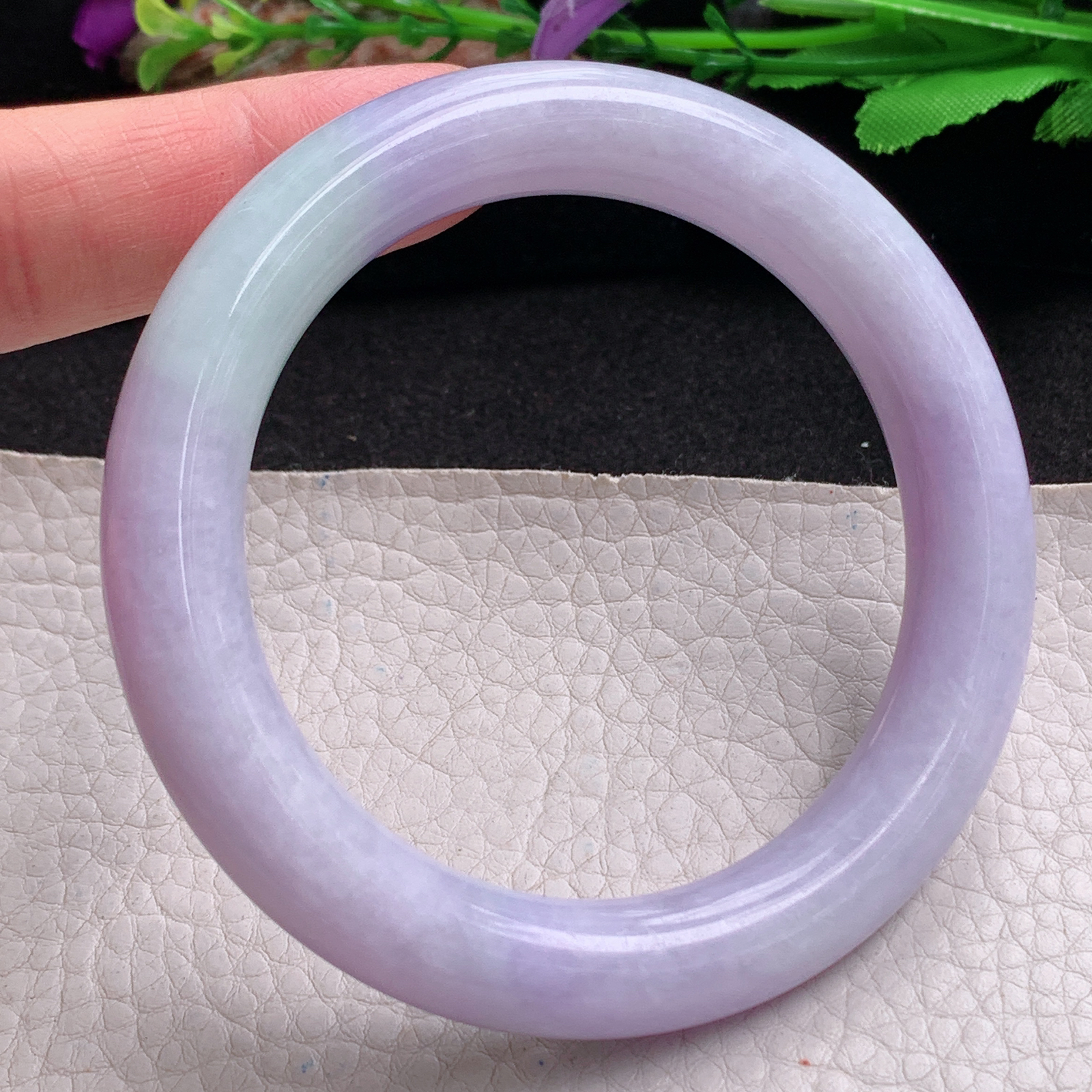 ee实拍57.8*11*10.6美人镯 天然翡翠a货手镯水润紫罗兰圆条玉镯子