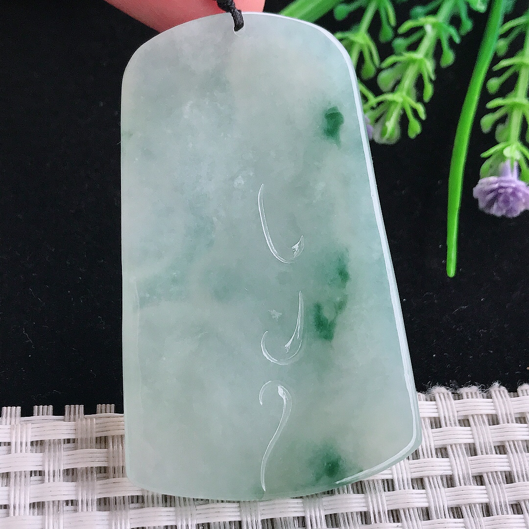 实拍A货翡翠52.6/31.5/6老坑冰胶果冻飘花普贤菩萨吊坠翡翠玉挂件