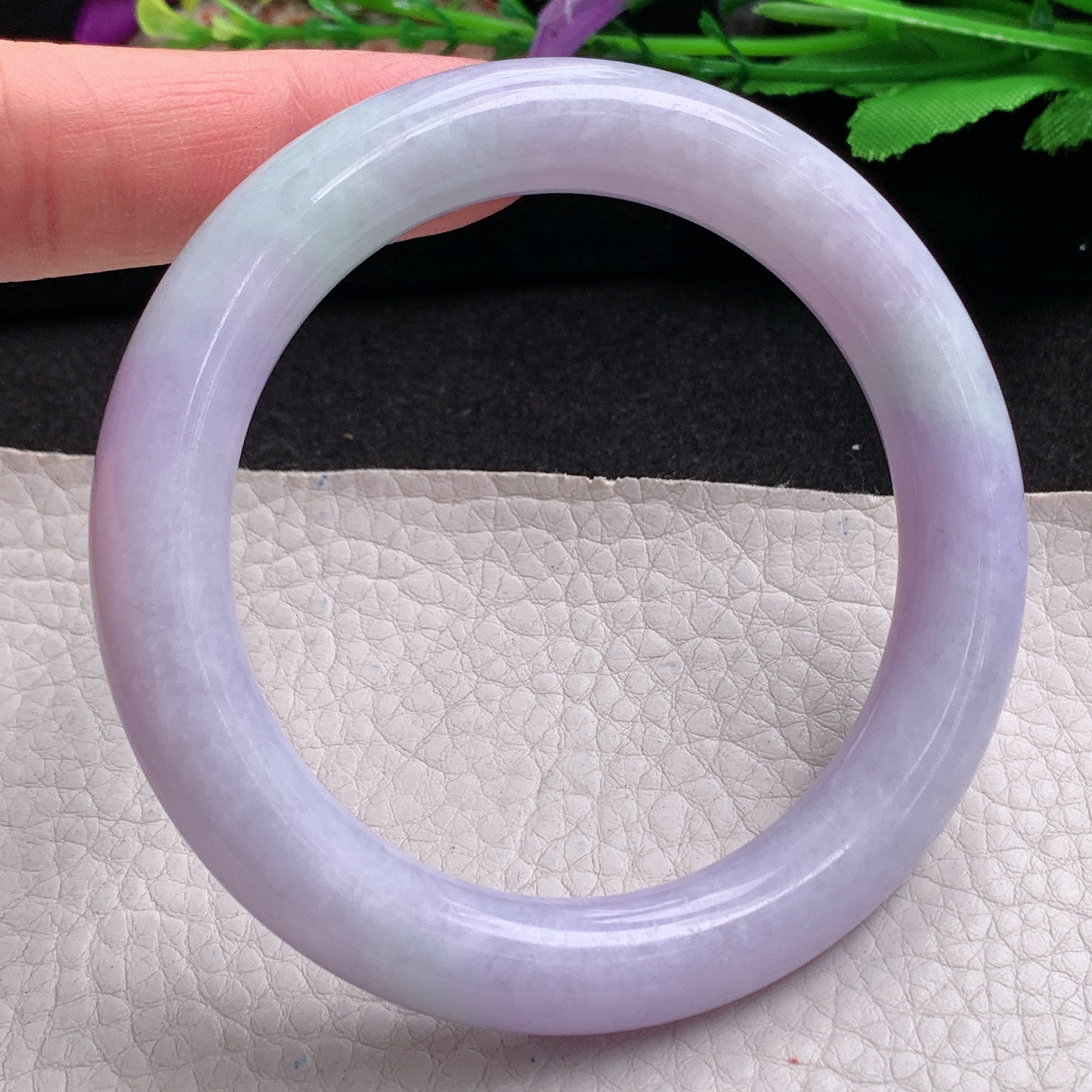 ee实拍57.8*11*10.6美人镯 天然翡翠a货手镯水润紫罗兰圆条玉镯子