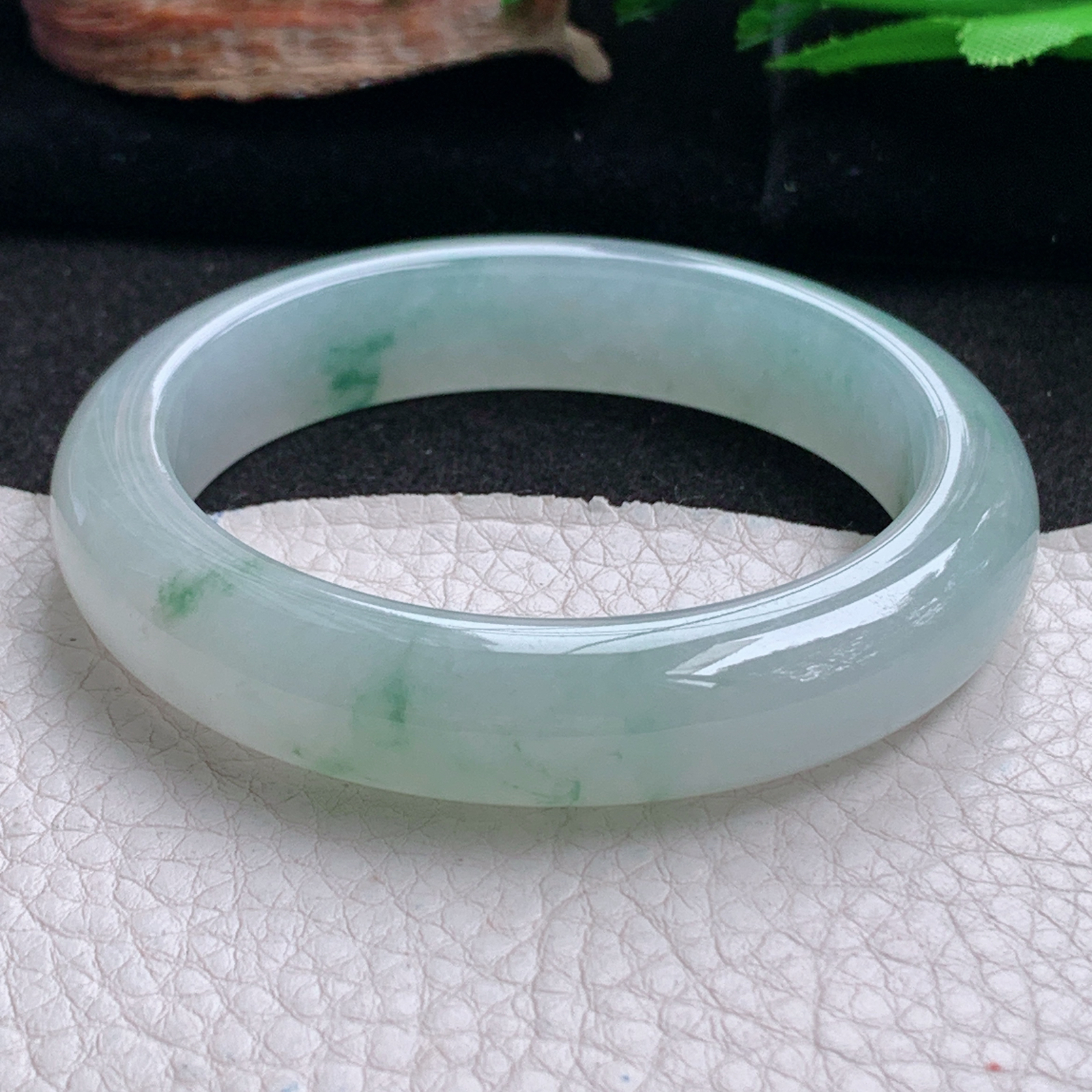 ax实拍54*12.3*8.3平安镯 天然翡翠a货手镯冰飘花厚装大气正圈玉镯子