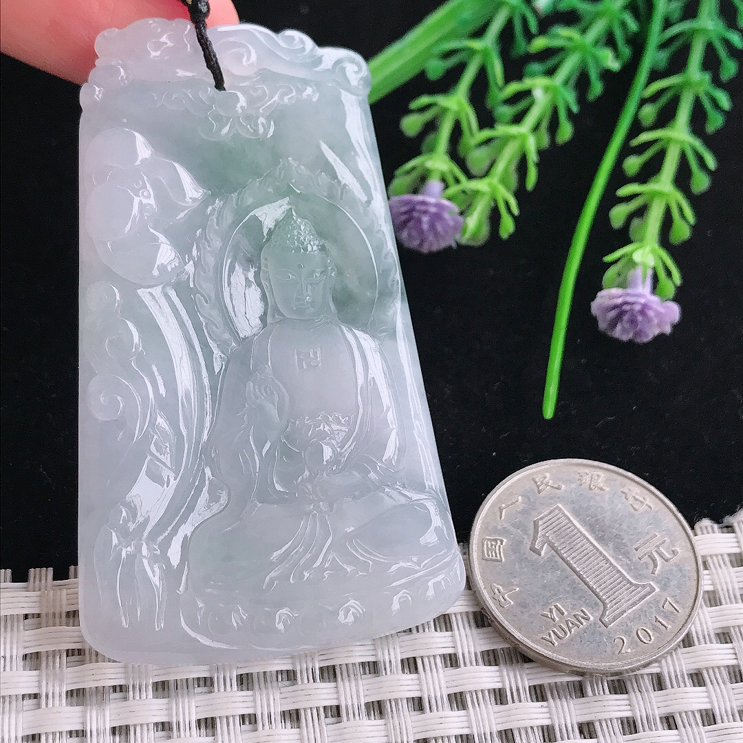 实拍A货翡翠64/38.5/5.6老坑冰胶果冻阿弥陀佛吊坠翡翠玉佛挂件