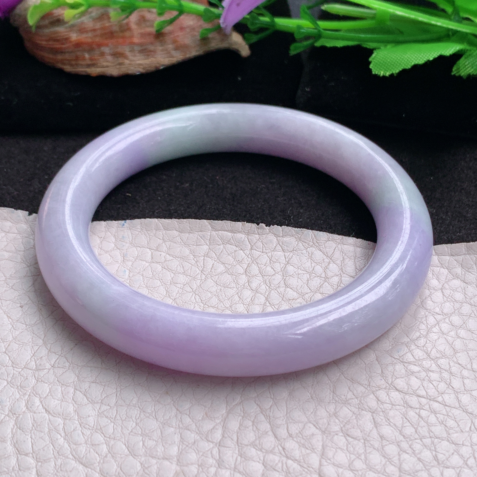 ee实拍57.8*11*10.6美人镯 天然翡翠a货手镯水润紫罗兰圆条玉镯子