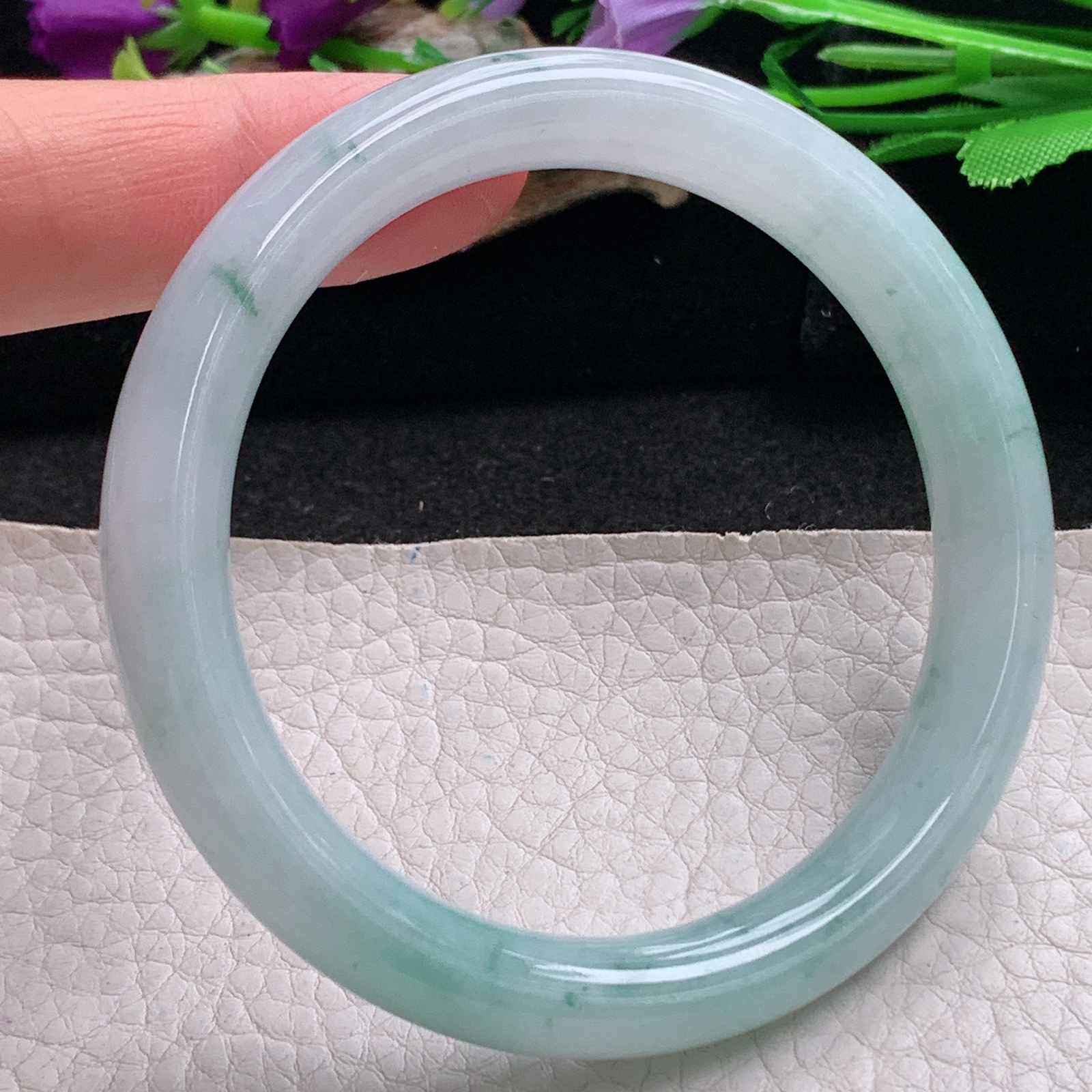 hh实拍557*10.6*8.8圆扁镯 天然翡翠a货手镯冰飘花正圈玉镯子