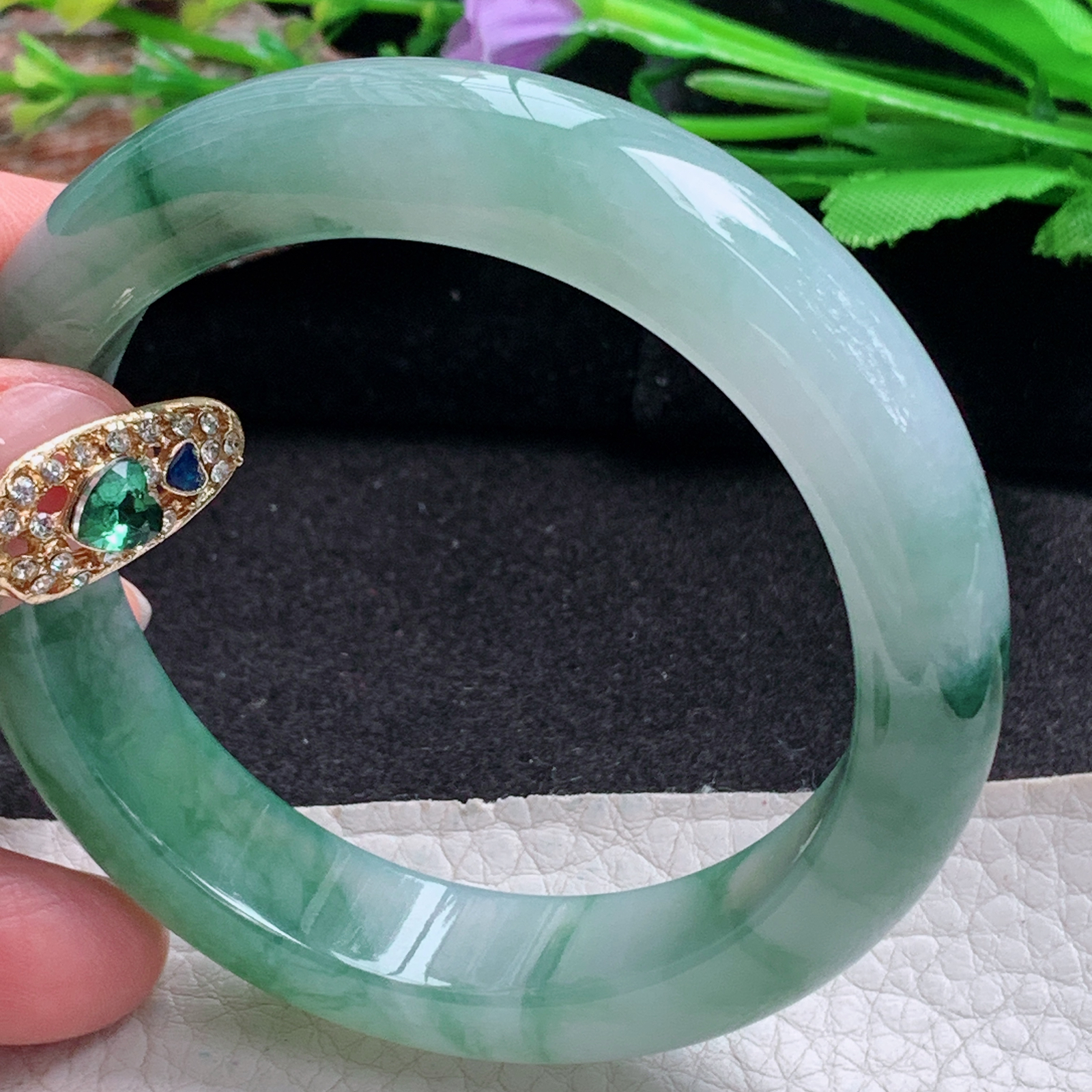 ax实拍56*13.8*8.6平安镯 天然翡翠a货手镯冰飘花厚装大气正圈玉镯子