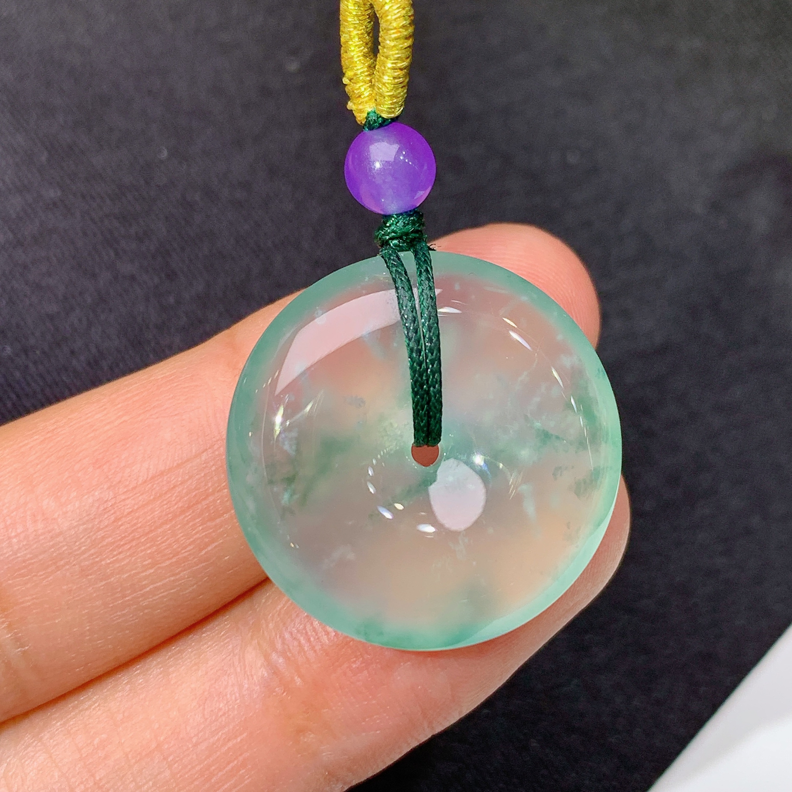 冰飘花平安扣，冰冰润润，玉质细腻，种水足，Ls 尺寸22.8*5.3