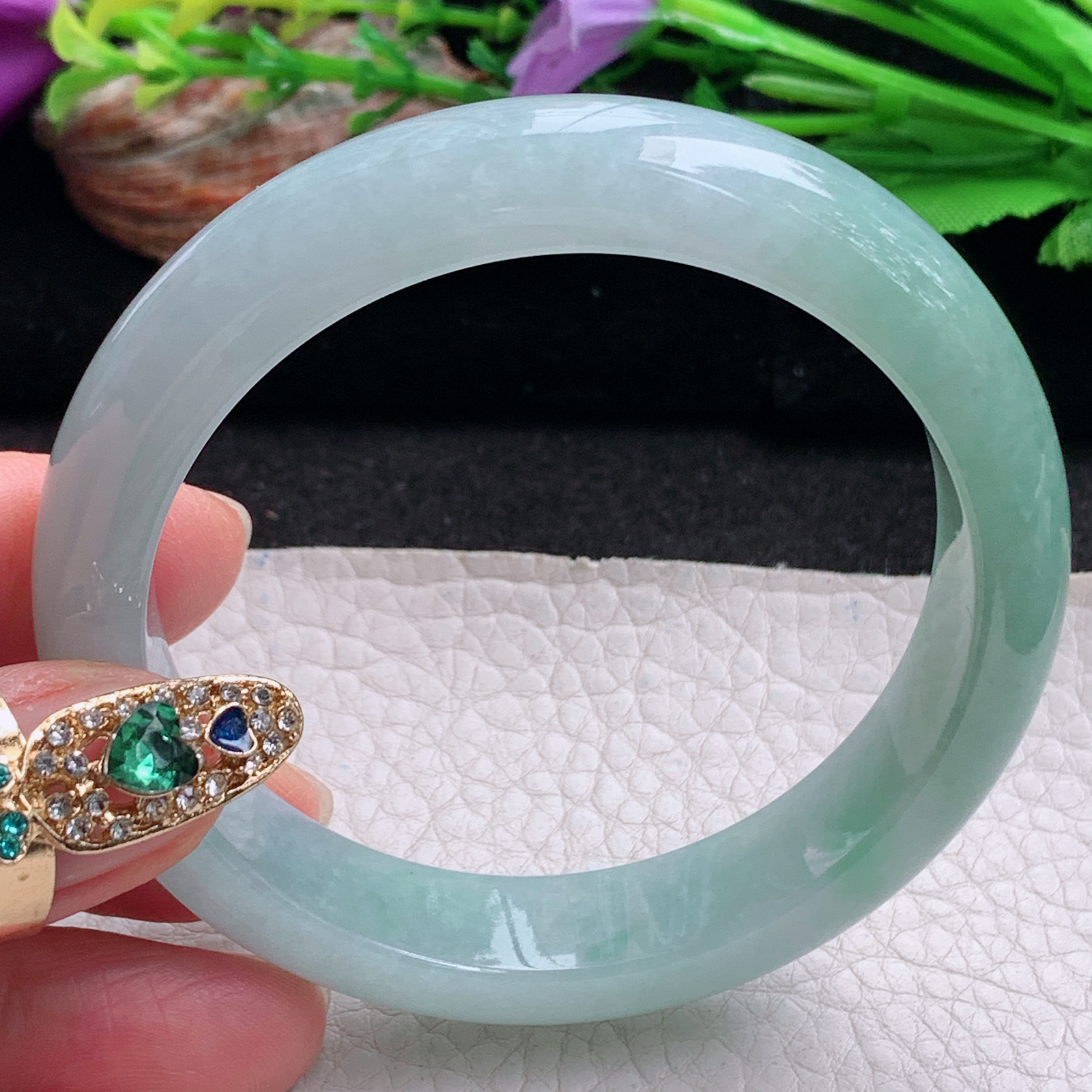 ym实拍56.5*12.8*8.3平安镯 天然翡翠a货手镯冰晴清秀正圈玉镯子