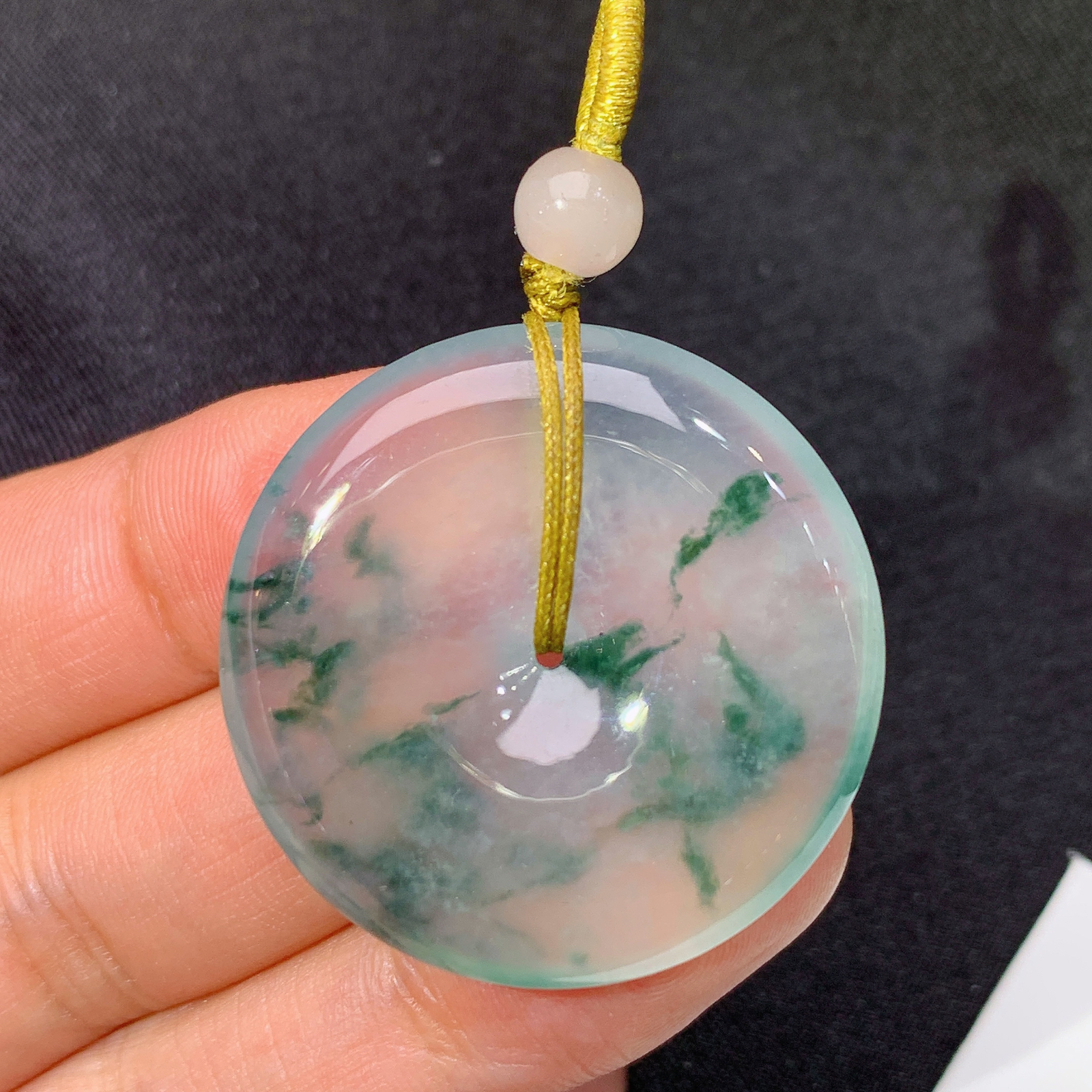 冰飘花平安扣，冰冰润润，玉质细腻，种水足，Ls 尺寸32*6.2