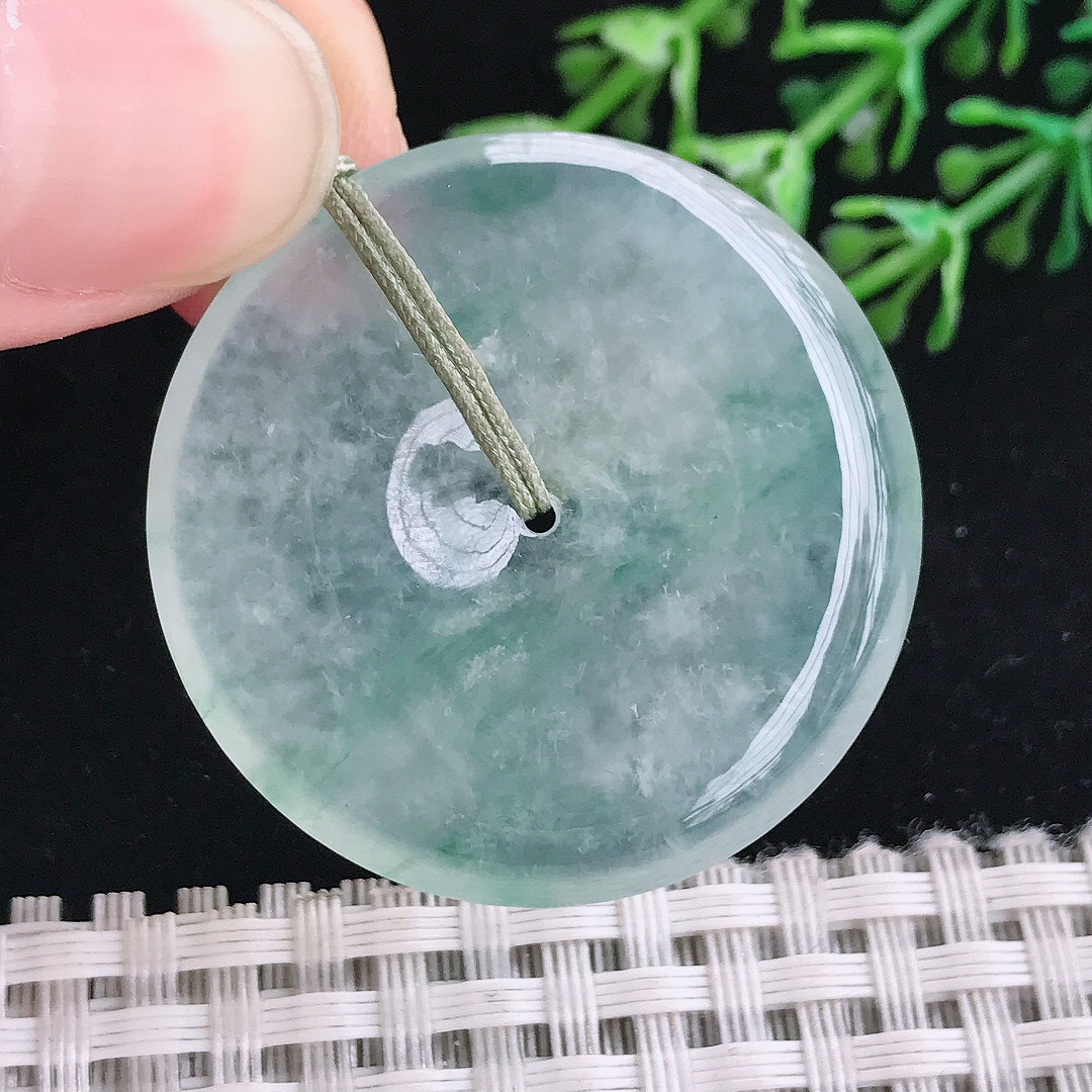 实拍A货翡翠35.5/5.9老坑冰种果冻胶冰飘花平安扣吊坠翡翠玉挂件