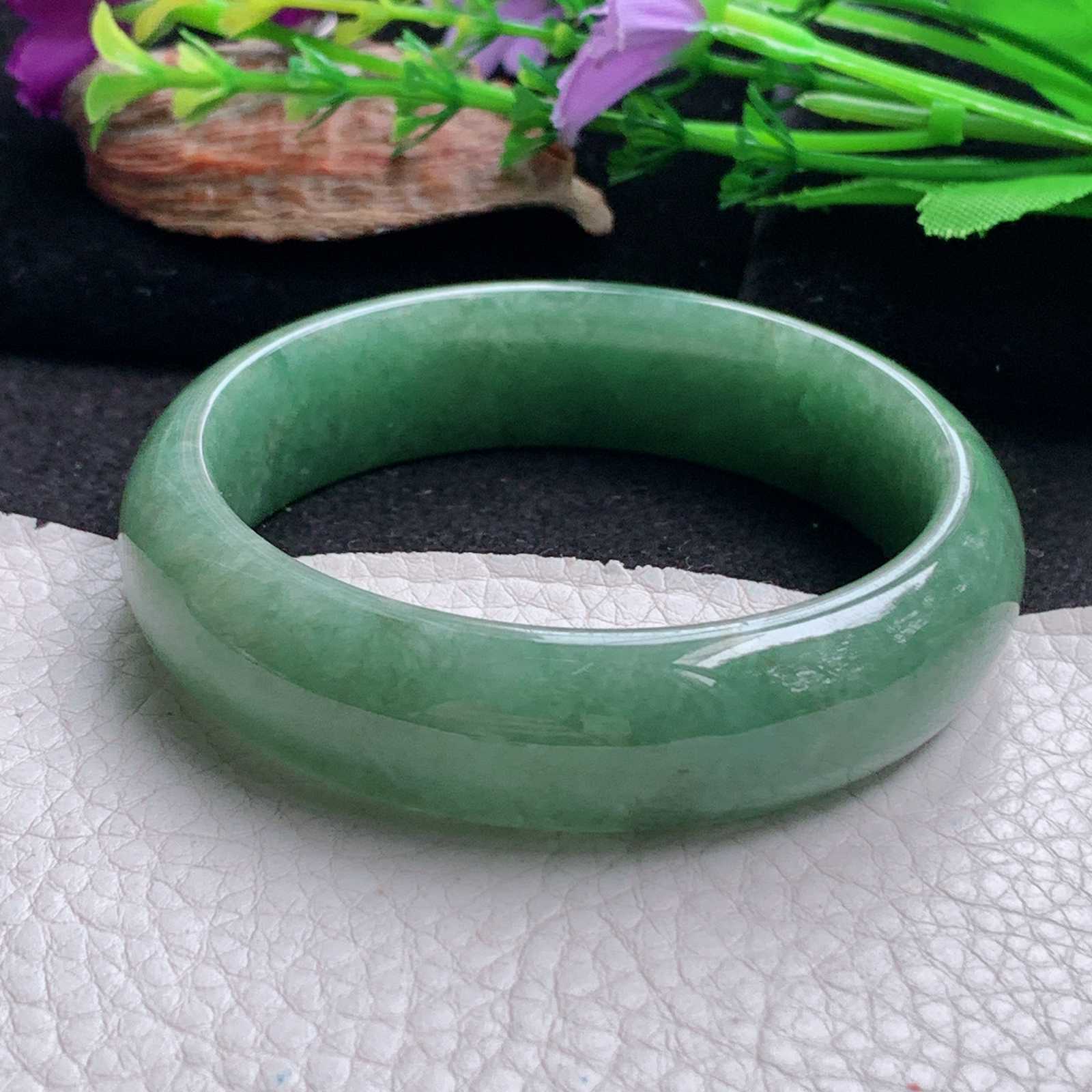 n实拍57*16*8轮胎镯 天然翡翠a货手镯水润满绿大气正圈玉镯子