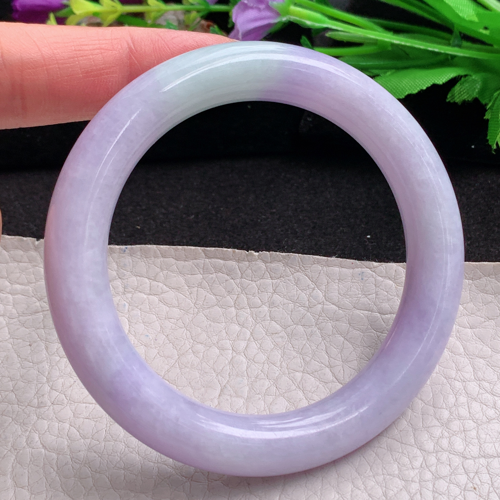 ee实拍57.8*11*10.6美人镯 天然翡翠a货手镯水润紫罗兰圆条玉镯子