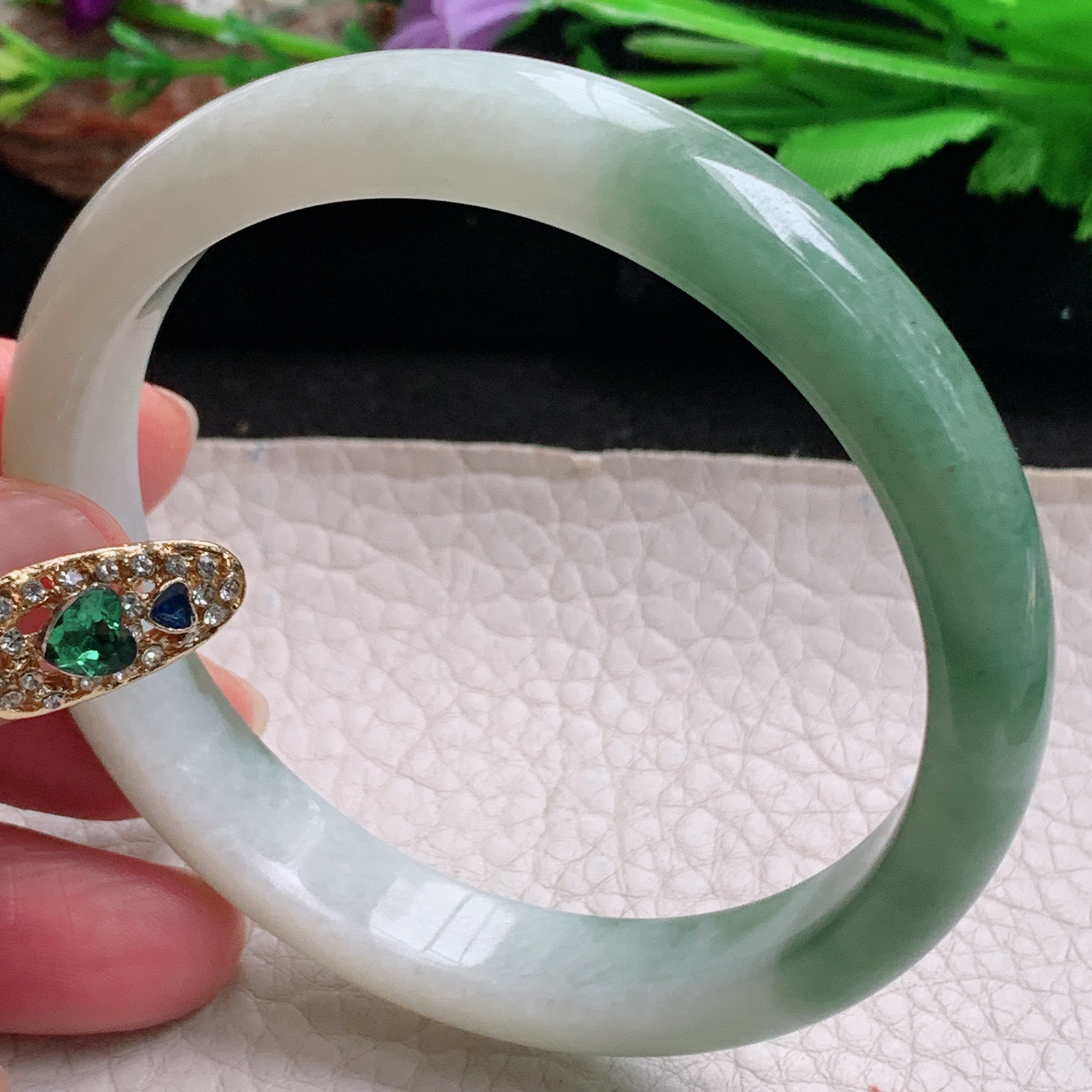 hh实拍58.5*10.5*7平安镯 天然翡翠a货手镯水润飘花正圈玉镯子