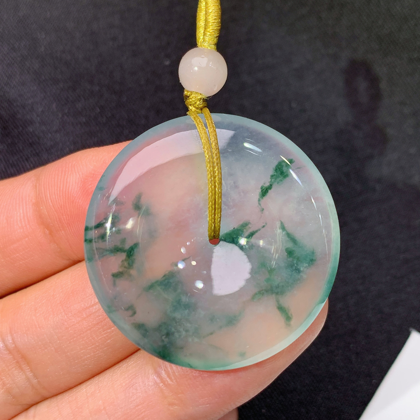 冰飘花平安扣，冰冰润润，玉质细腻，种水足，Ls 尺寸32*6.2