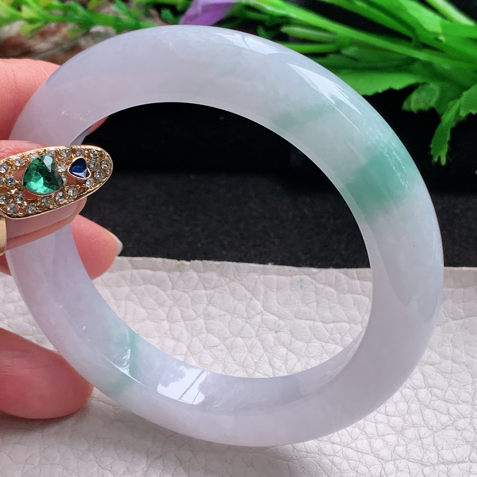 xc实拍56.3*11.5*10平安镯 天然翡翠a货手镯冰胶飘花厚装正圈玉镯子