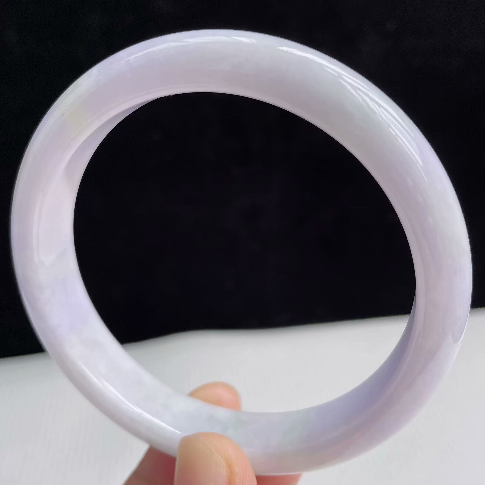 58圈有种有色天然翡翠A货淡紫玉手镯好种水春彩水润手镯50.11g