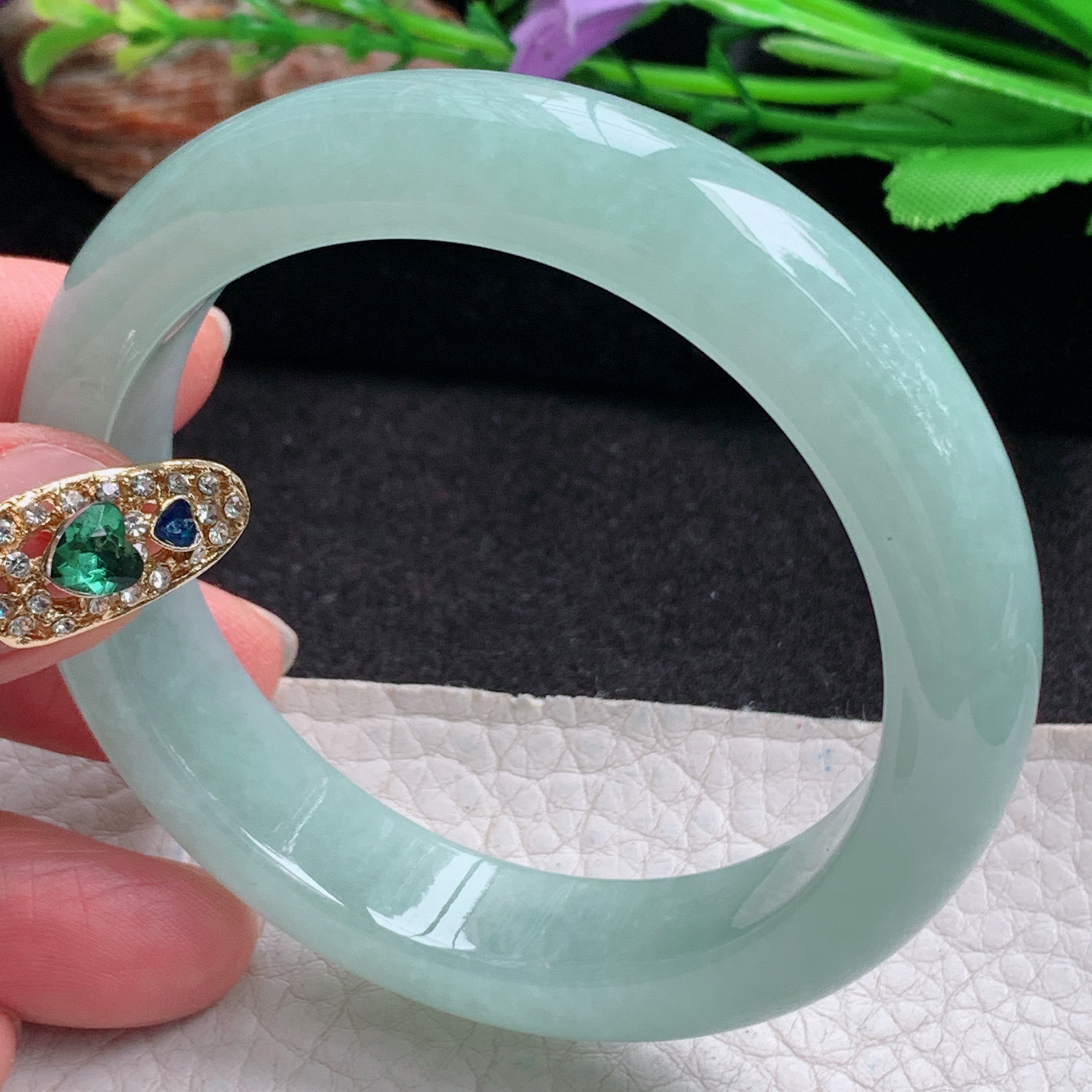 hy实拍54.5*12.8*8.3平安镯 天然翡翠a货手镯冰晴厚装正圈玉镯子