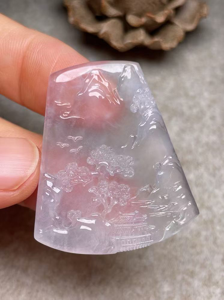 冰种【前程锦绣】吊坠，种水好，玉质细腻 ，卖相好‘