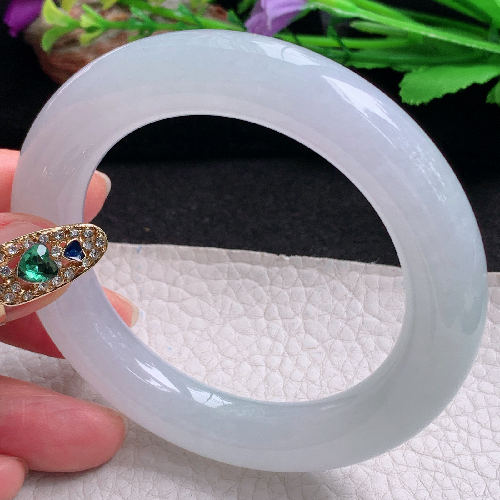 ee实拍54.5*11.6*11.8胖圆镯 天然翡翠a货手镯润润白月光条玉镯子