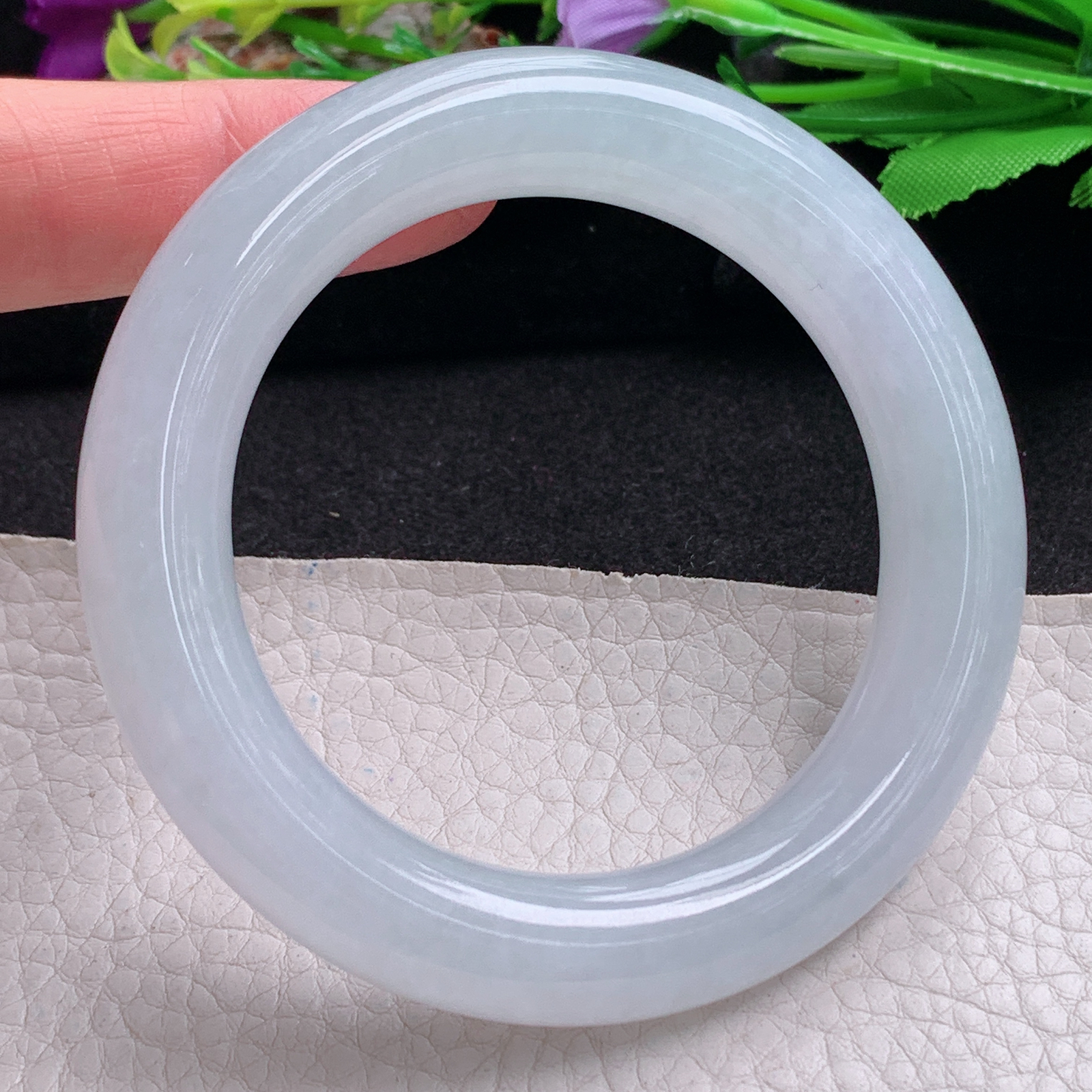 ee实拍54.5*11.6*11.8胖圆镯 天然翡翠a货手镯润润白月光条玉镯子