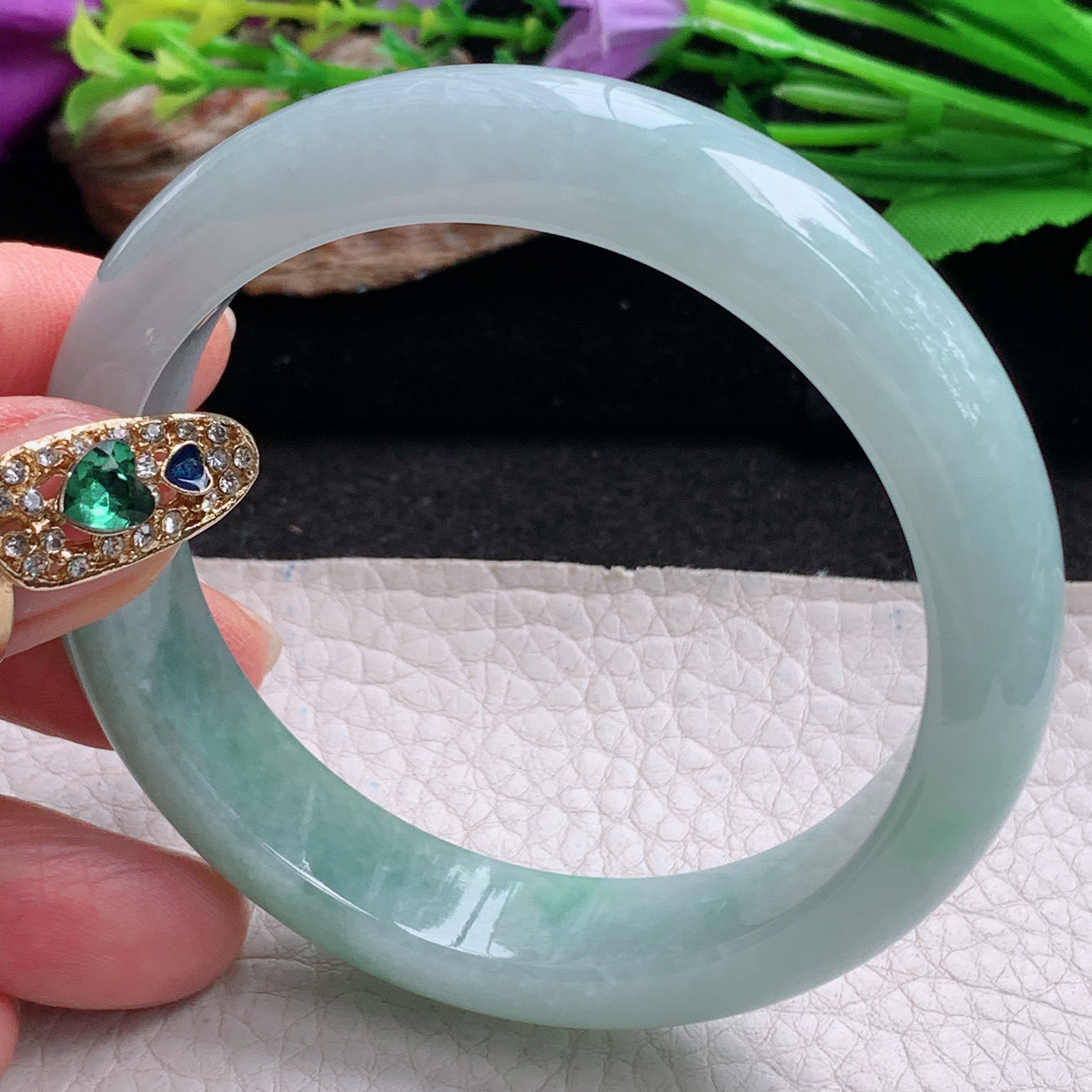 ym实拍56.5*12.8*8.3平安镯 天然翡翠a货手镯冰晴清秀正圈玉镯子