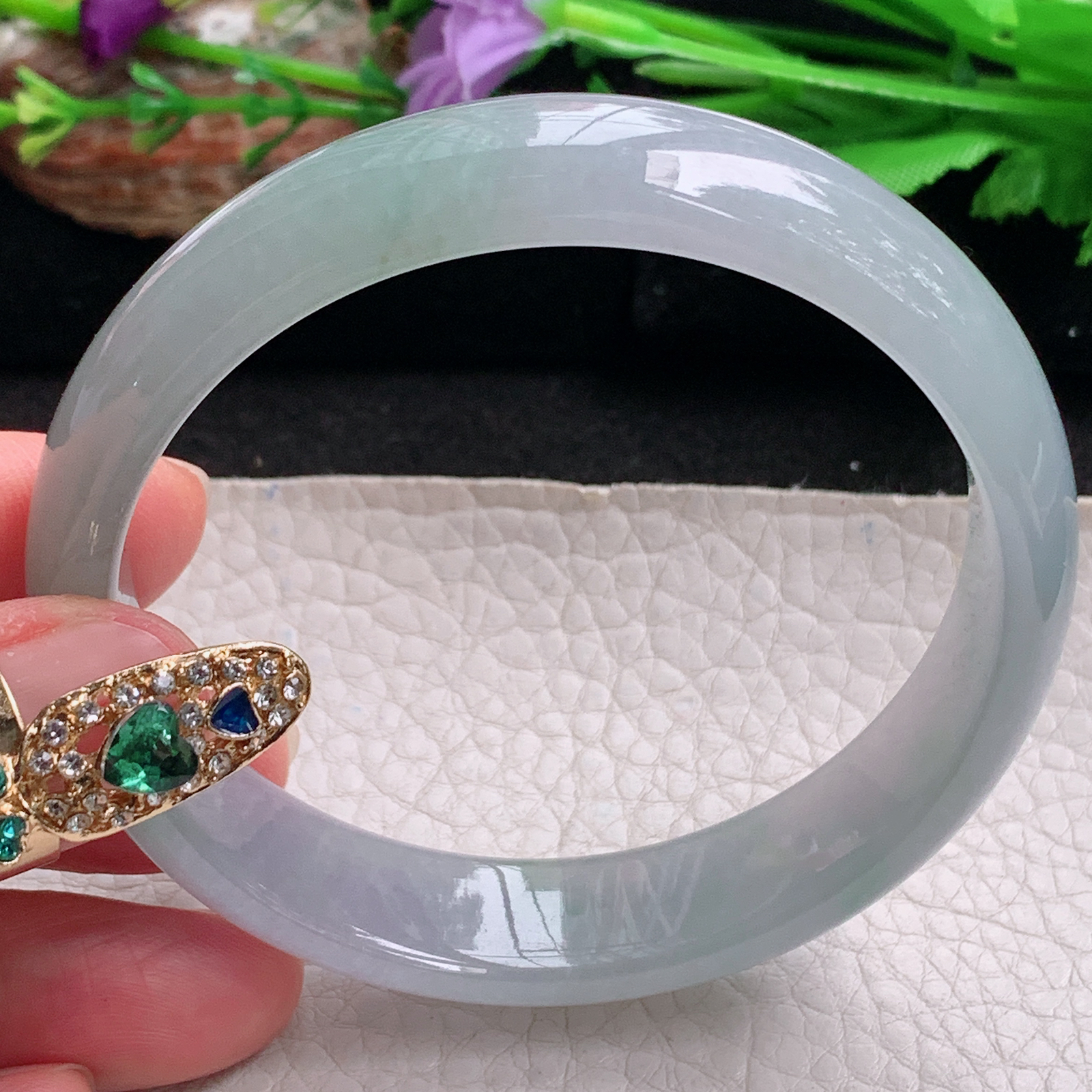 hh实拍59.8*14*7平安镯 天然翡翠a货手镯冰润晴水正圈玉镯子