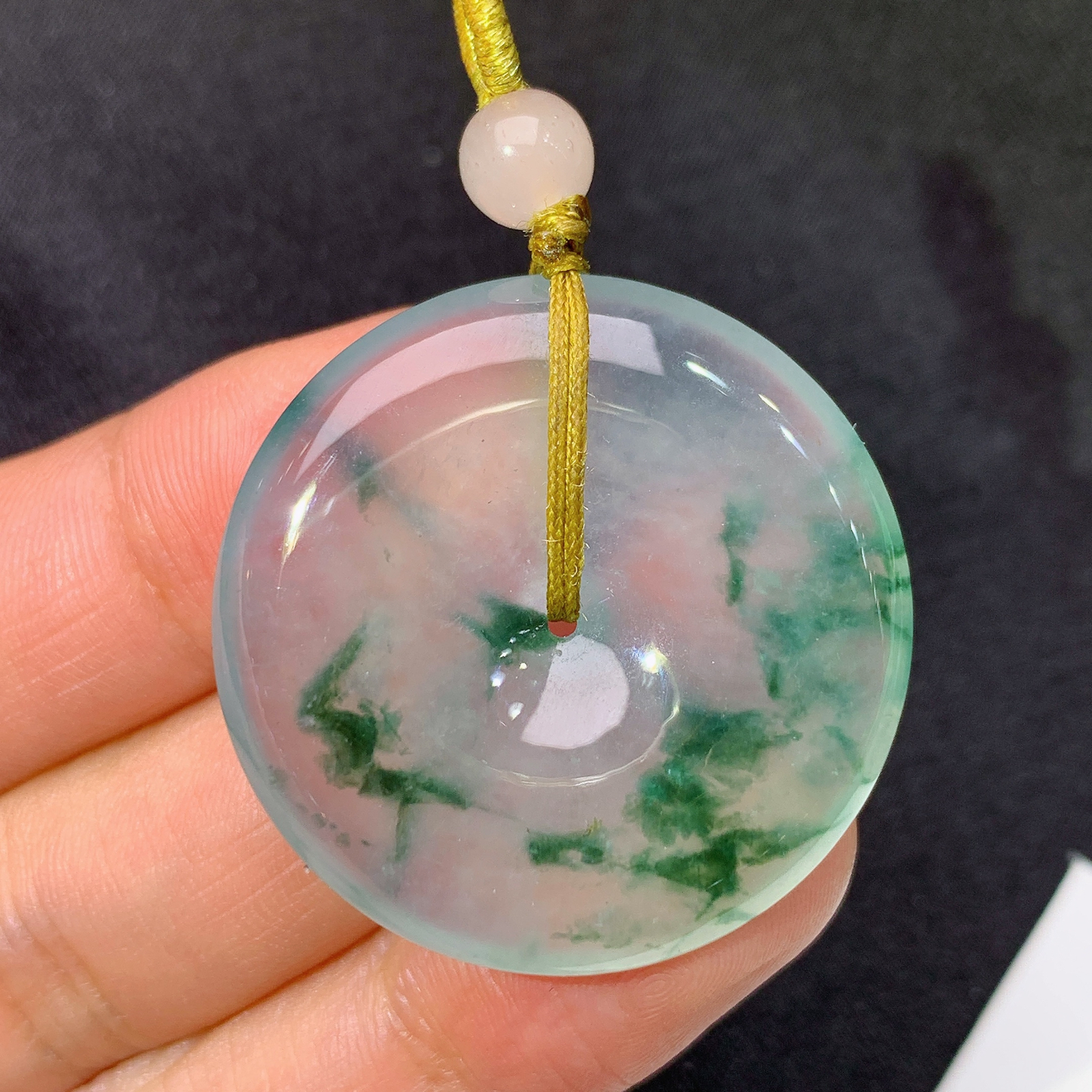 冰飘花平安扣，冰冰润润，玉质细腻，种水足，Ls 尺寸32*6.2