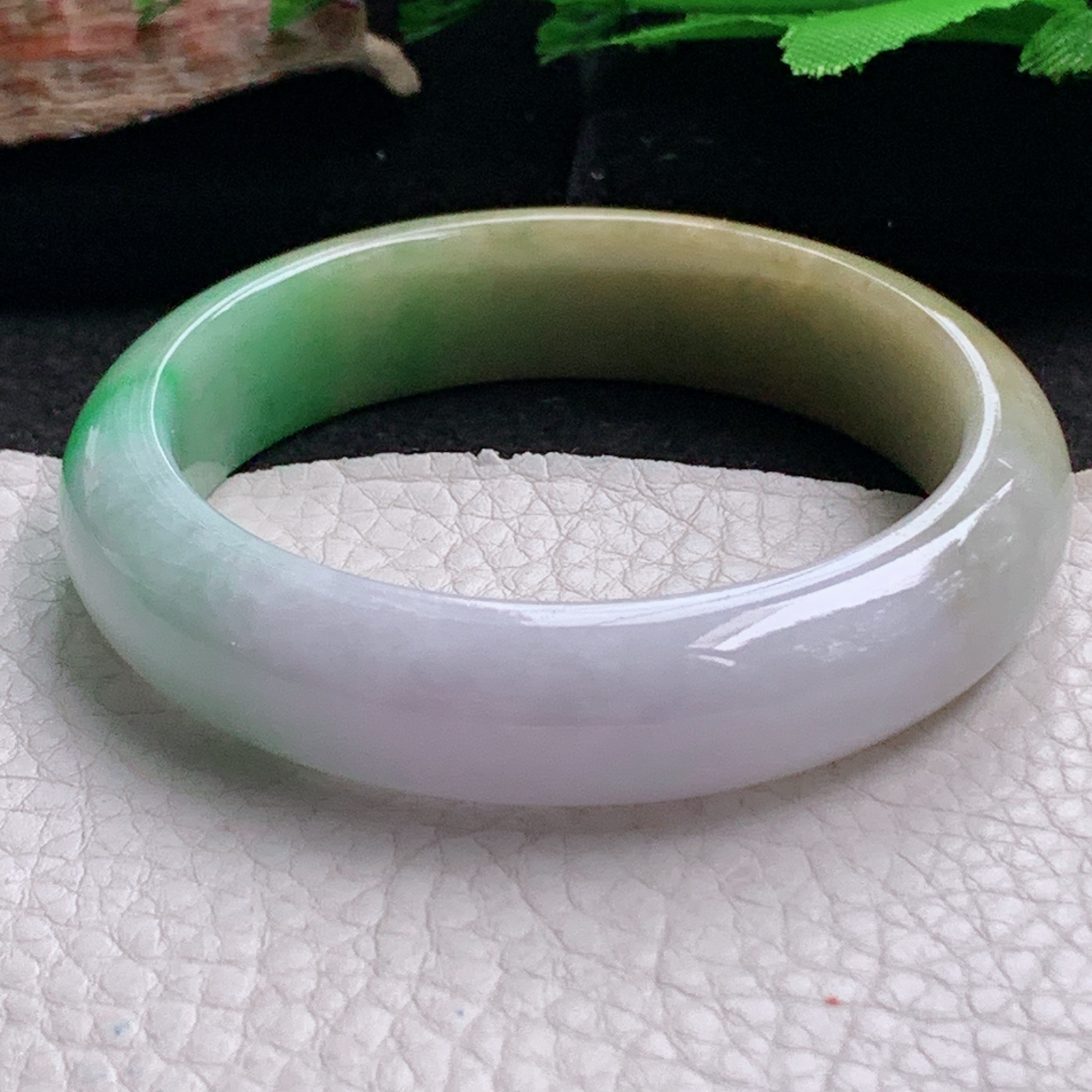 hh实拍53*13.3*7.5平安镯 天然翡翠a货手镯水润三彩正圈玉镯子