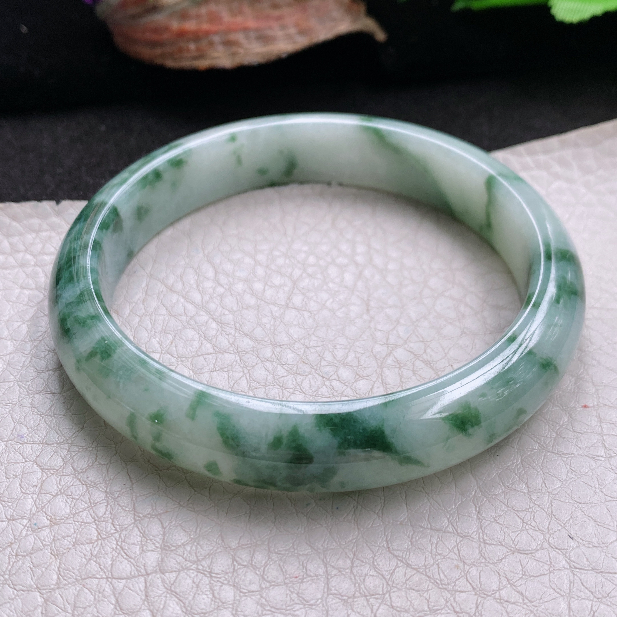 ll大圈口63*12.5*8.3平安镯 天然缅甸翡翠手镯飘花宽边正圈玉镯子