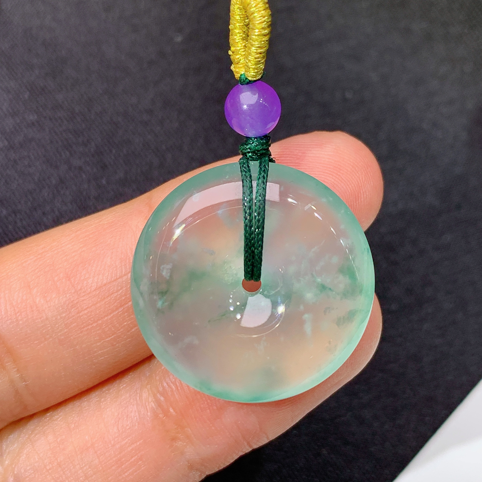 冰飘花平安扣，冰冰润润，玉质细腻，种水足，Ls 尺寸22.8*5.3