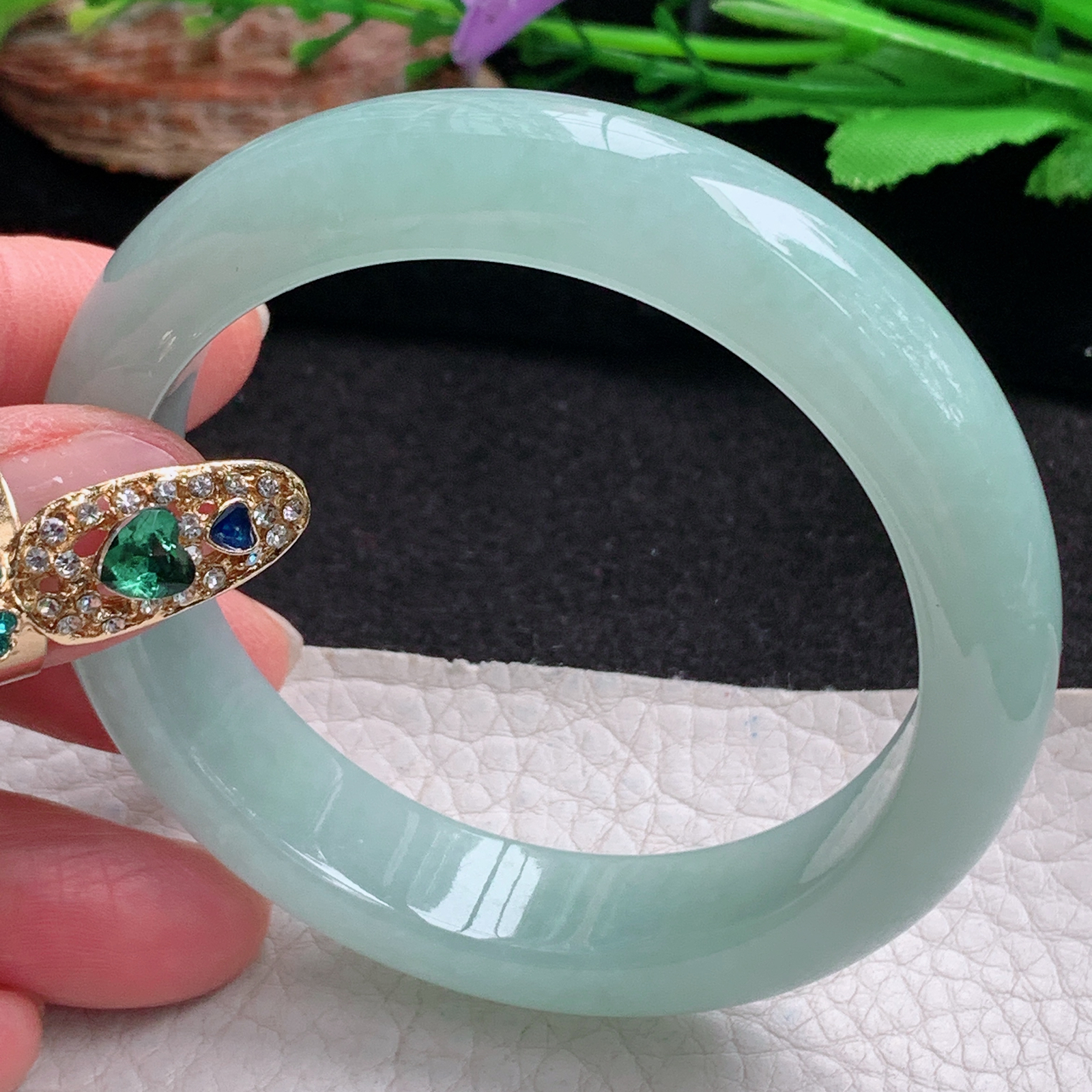 hy实拍54.5*12.8*8.3平安镯 天然翡翠a货手镯冰晴厚装正圈玉镯子