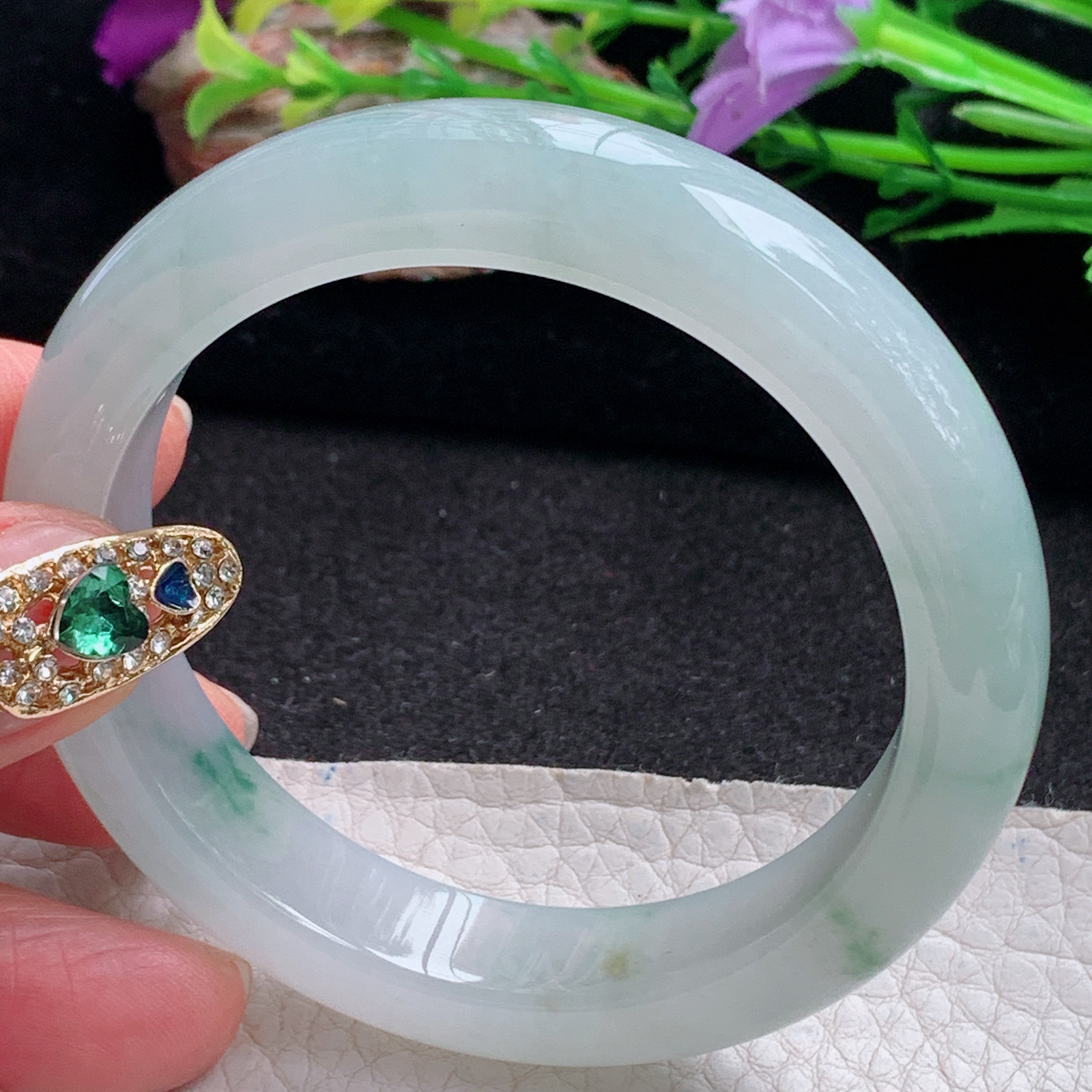 ax实拍54*12.3*8.3平安镯 天然翡翠a货手镯冰飘花厚装大气正圈玉镯子