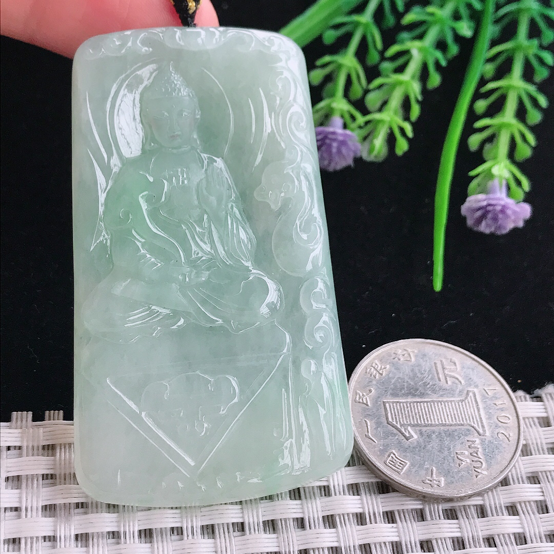 实拍A货翡翠63/38/5.6老坑秀气冰润冰晴底阿弥陀佛吊坠翡翠玉挂件
