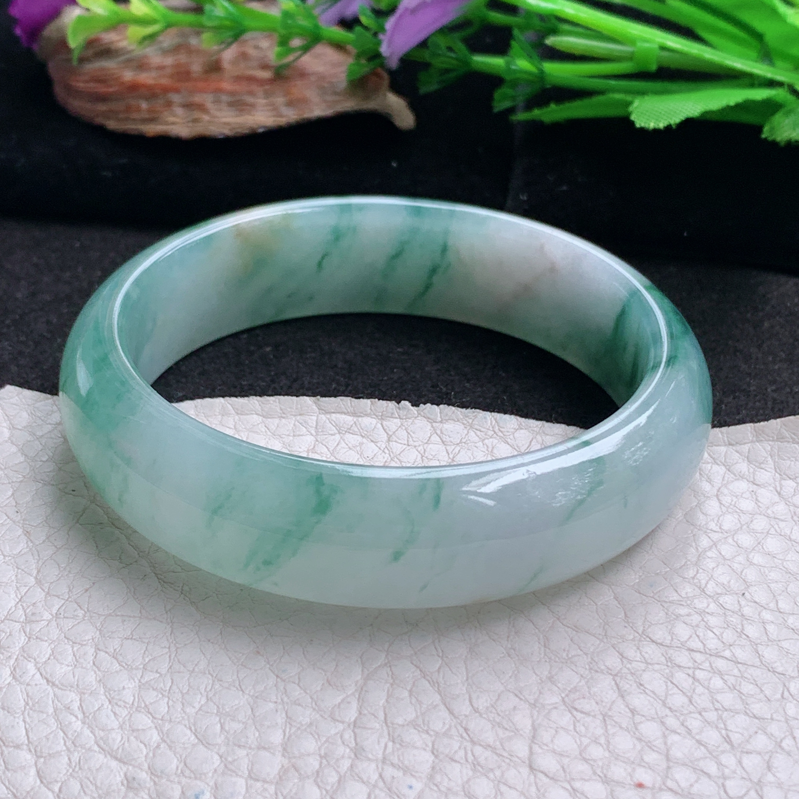 ax实拍59*16*8轮胎镯 天然翡翠a货手镯冰飘花大气正圈玉镯子