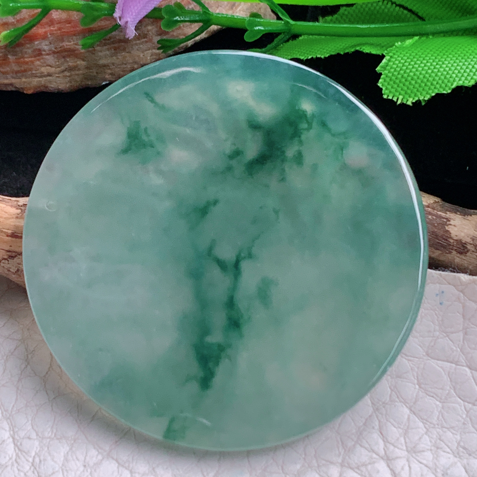 ktj实拍49.8*5.6天然缅甸翡翠冰飘花千手观音 玉观音圆牌玉吊坠 玉挂件