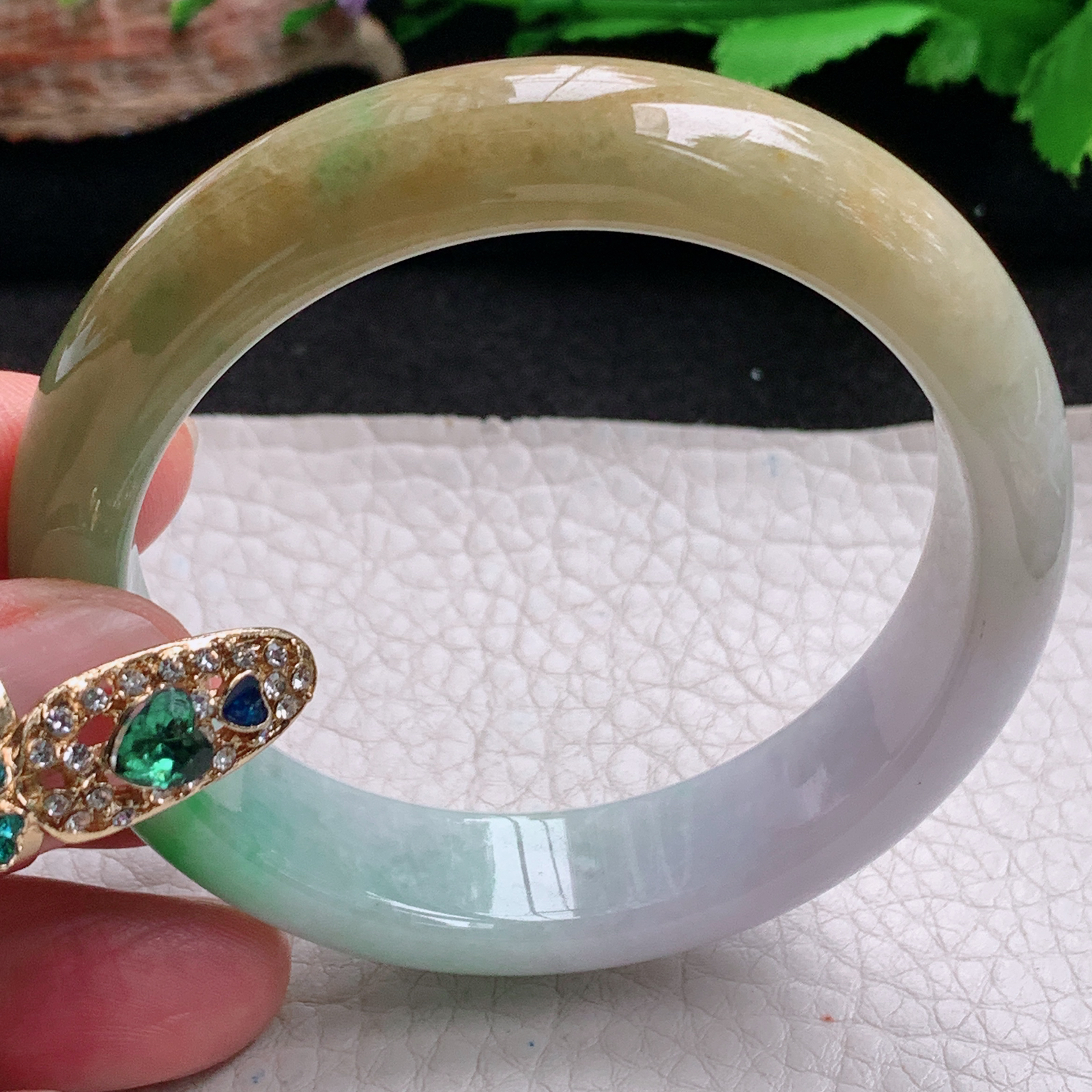 hh实拍53*13.3*7.5平安镯 天然翡翠a货手镯水润三彩正圈玉镯子