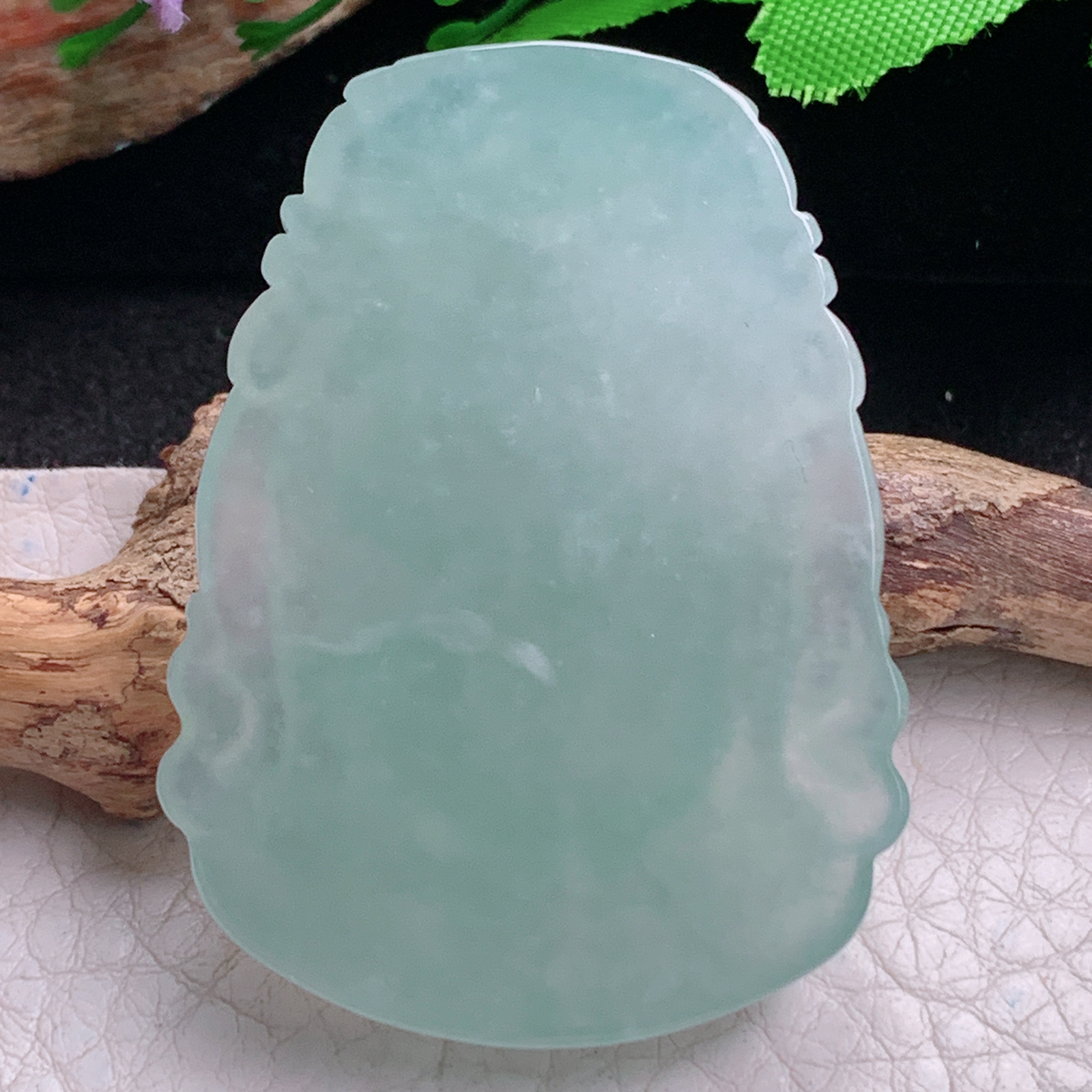 ktj实拍60*37.2*9.8天然缅甸翡翠冰晴观音首 观音头玉吊坠 玉挂件