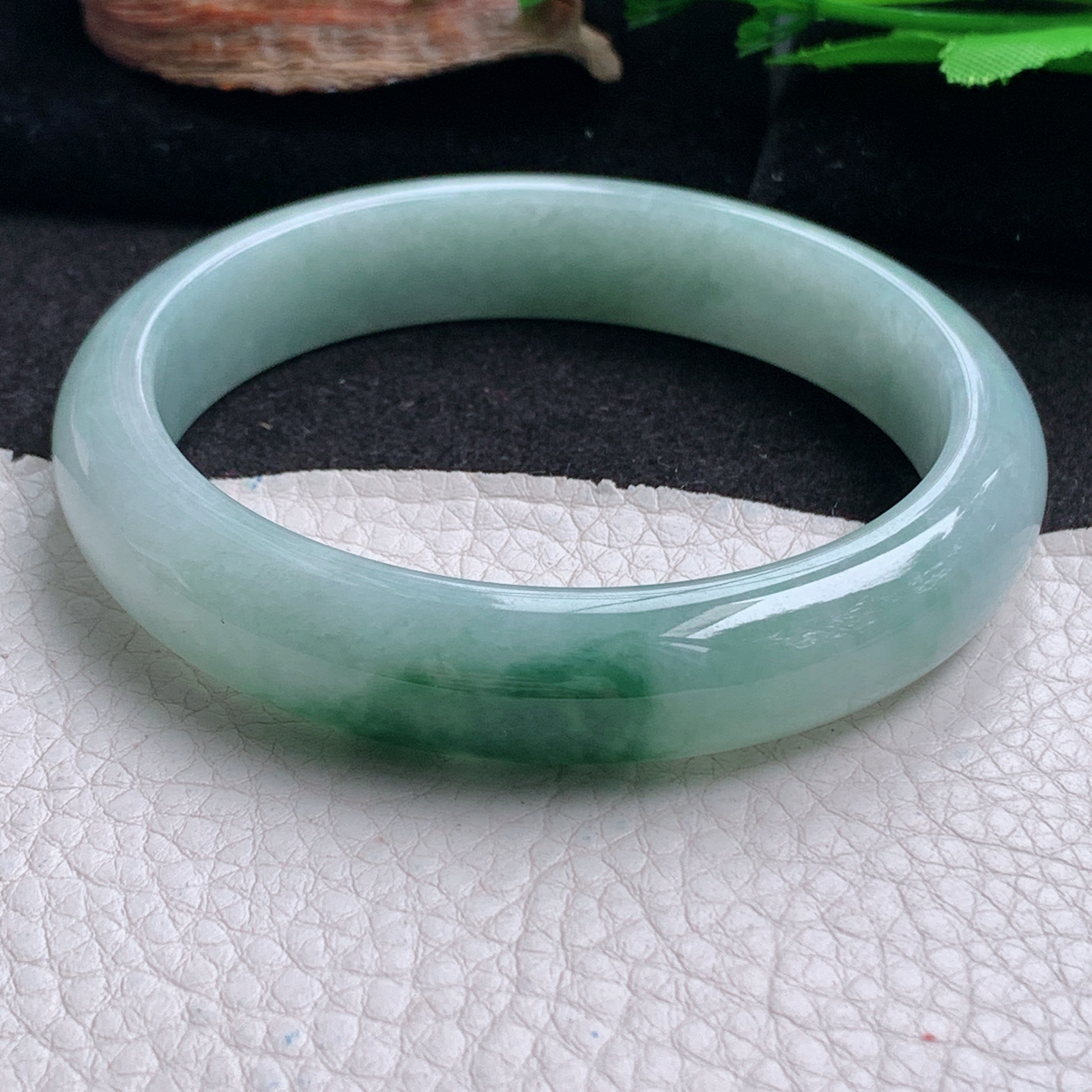 yh大圈口63*13.3*8平安镯 天然翡翠a货手镯冰飘花正圈大气玉镯子