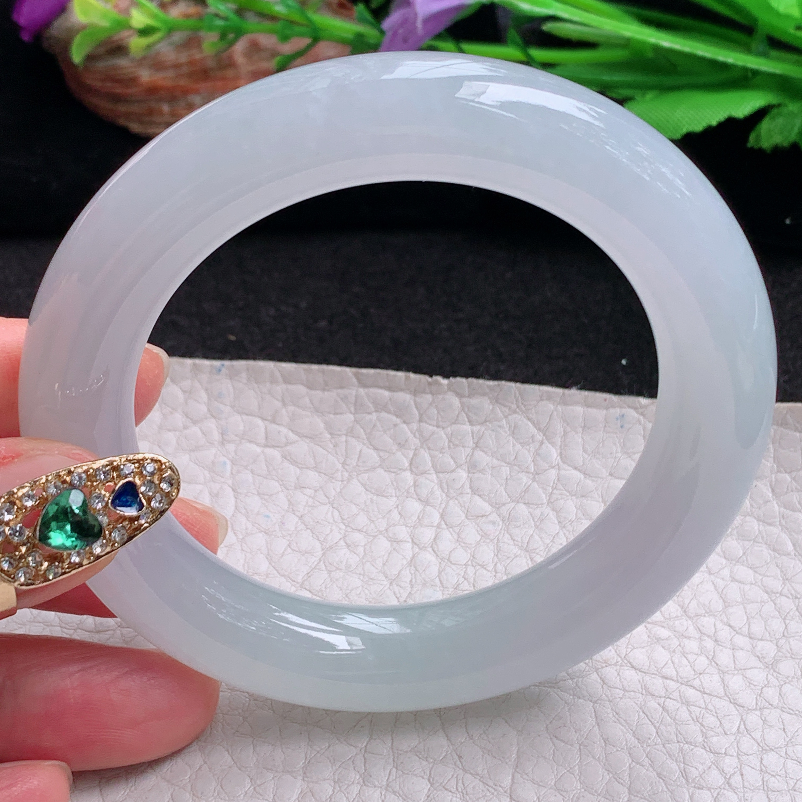 ee实拍54.5*11.6*11.8胖圆镯 天然翡翠a货手镯润润白月光条玉镯子