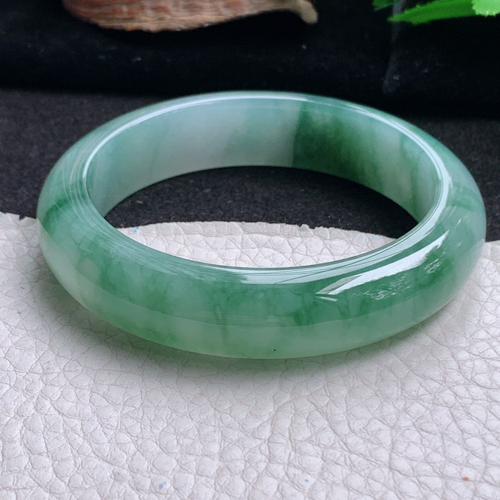 ax实拍56*13.8*8.6平安镯 天然翡翠a货手镯冰飘花厚装大气正圈玉镯子