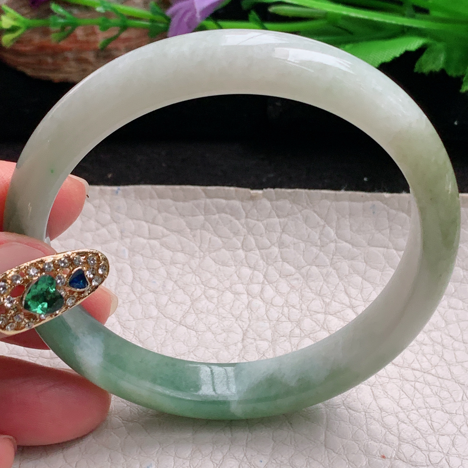 hh实拍58.5*10.5*7平安镯 天然翡翠a货手镯水润飘花正圈玉镯子