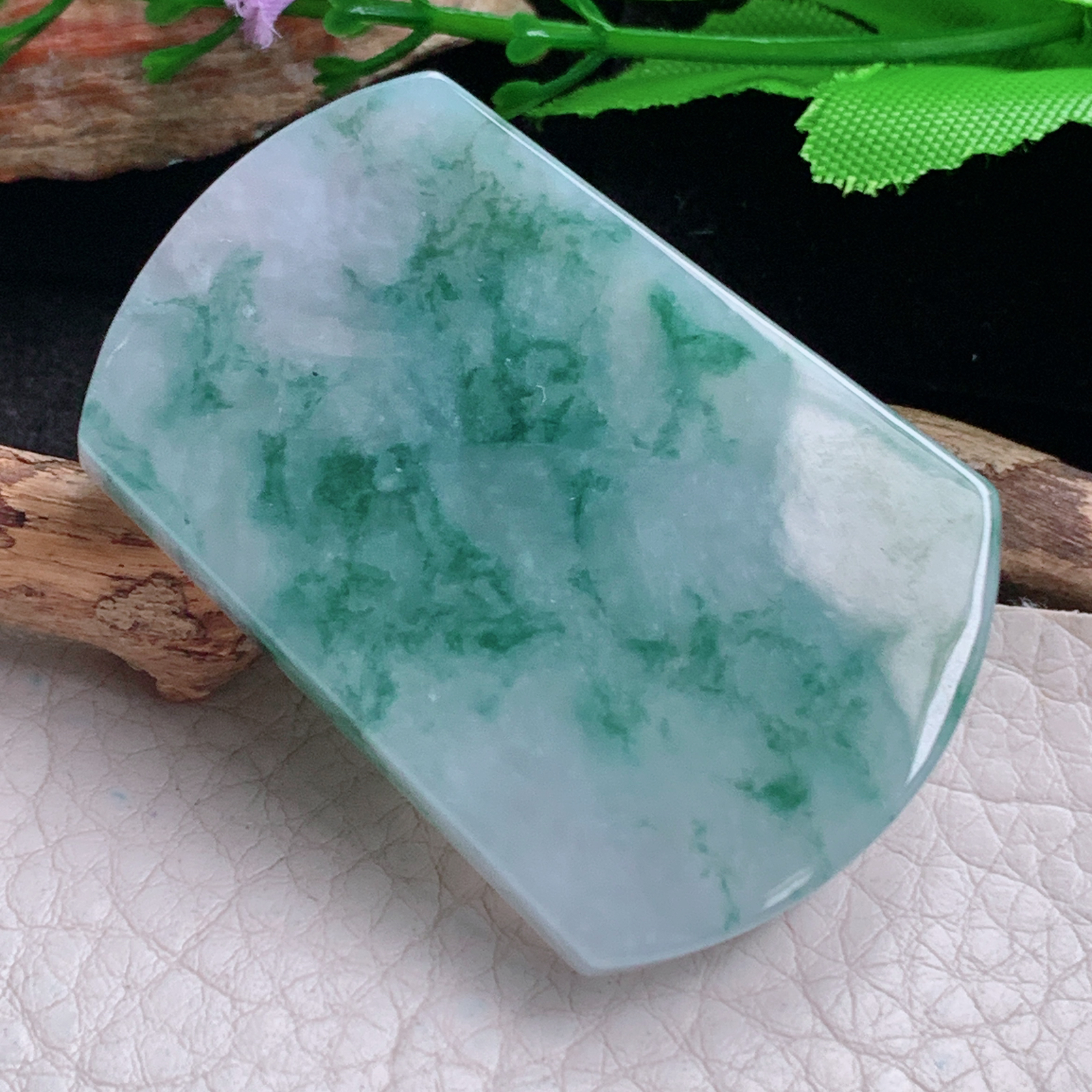 ktj实拍60.8*35*6.5天然缅甸翡翠冰飘花平安无事牌吊坠素面牌