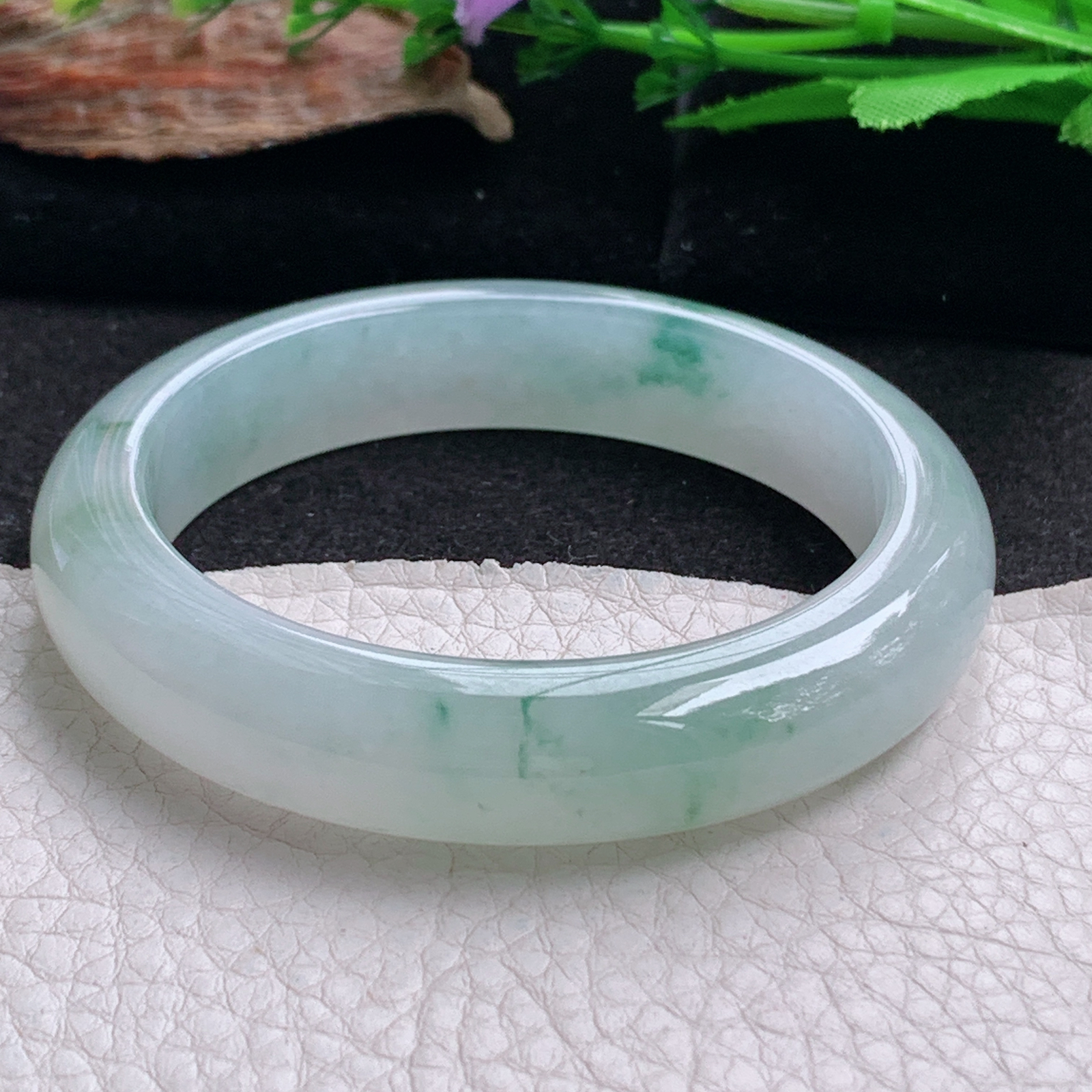 ax实拍54*12.3*8.3平安镯 天然翡翠a货手镯冰飘花厚装大气正圈玉镯子